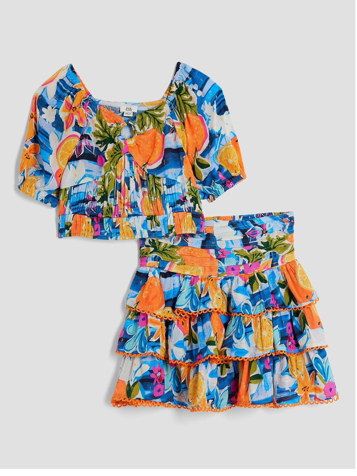 undefined Older Girls Fruit Print Rara Skirt Set - Blue