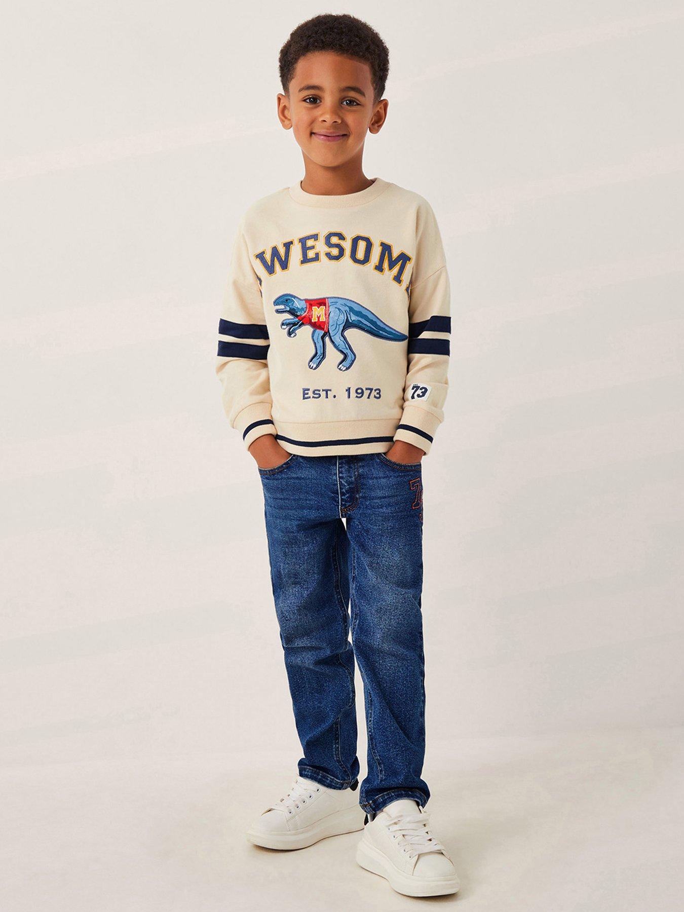 undefined Boys Dinosaur Varsity Sweatshirt - Beige