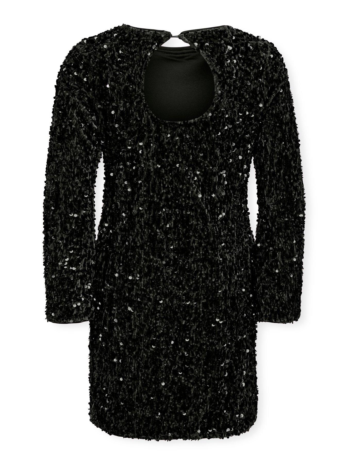 Image 4 of 5 of Only Kids Girls Long Sleeve Sequin Dress - Black