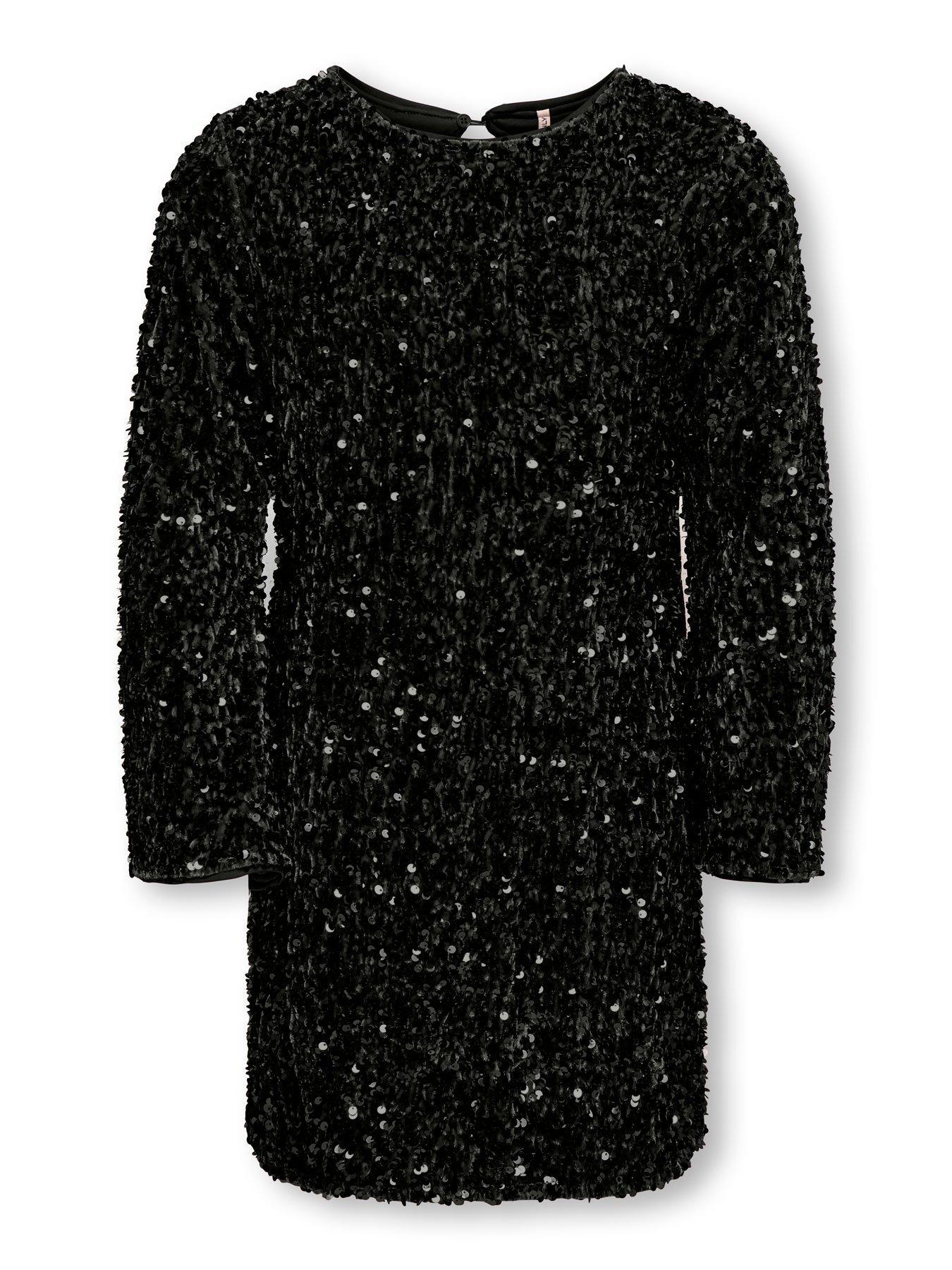 Image 5 of 5 of Only Kids Girls Long Sleeve Sequin Dress - Black