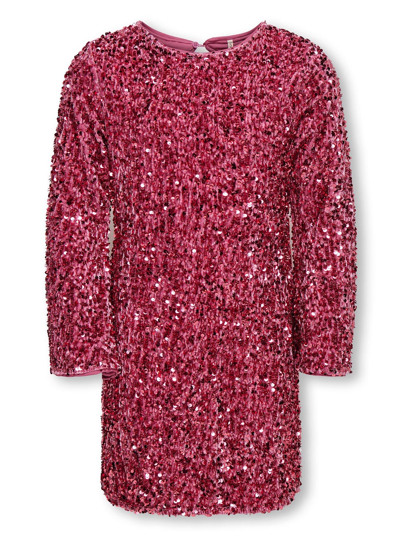 Only Kids Girls Long Sleeve Sequin Dress - Pink