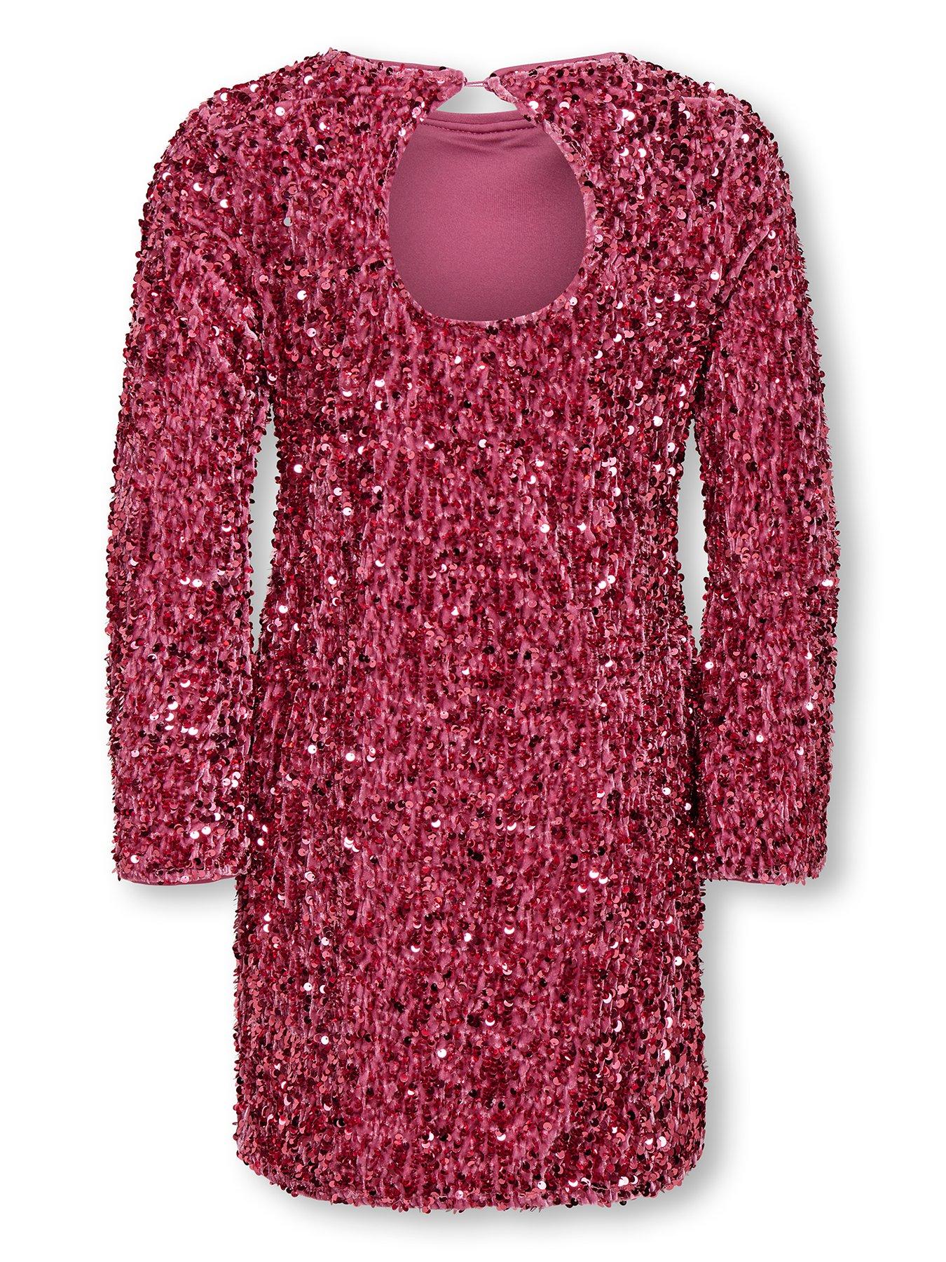 Image 2 of 3 of Only Kids Girls Long Sleeve Sequin Dress - Pink