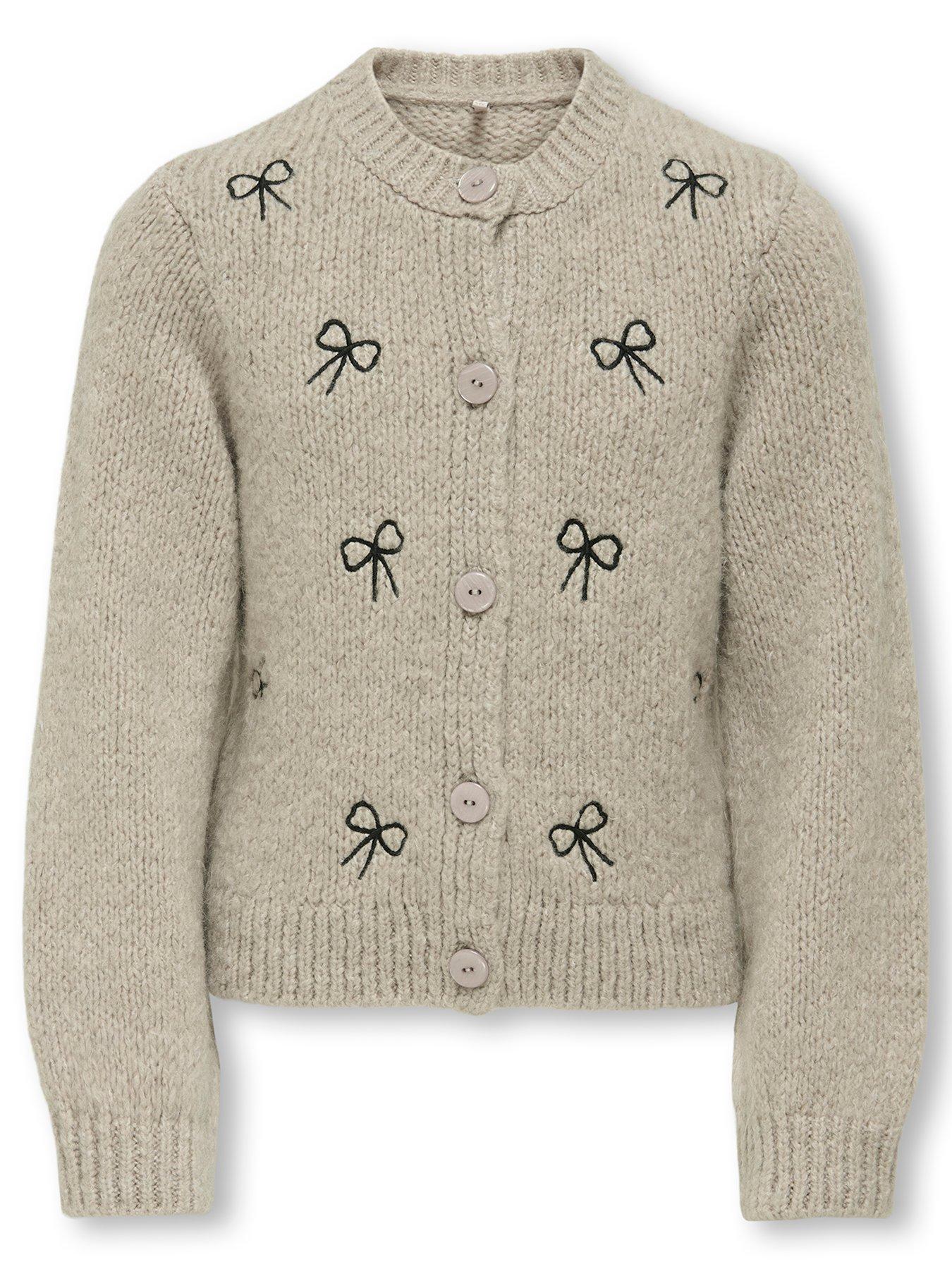 Only Kids Girls Bow Embroidered Cardigan - Beige