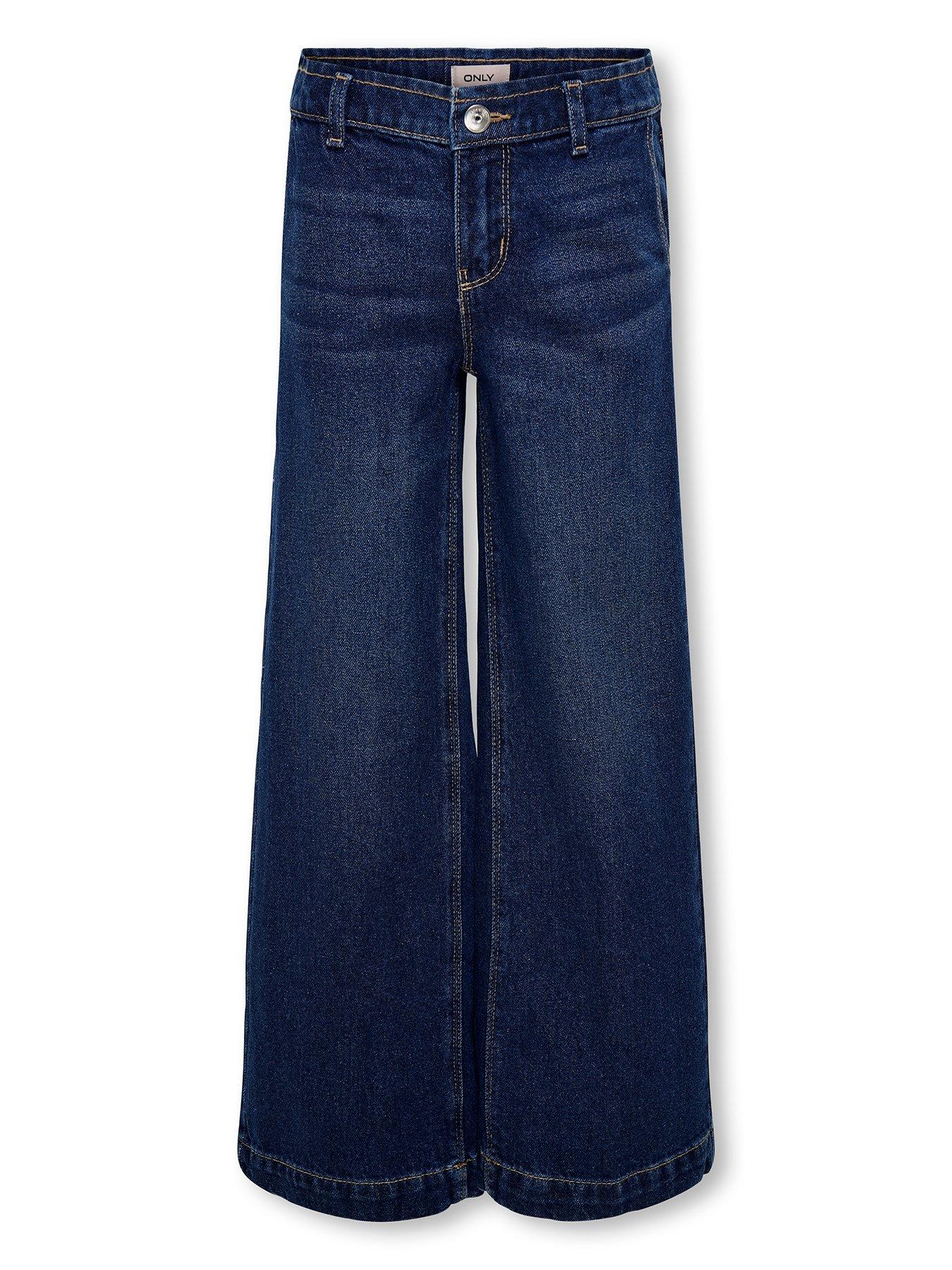 Only Kids Girls Comet Wide Leg Jeans, Dark Blue, Size Age: 14 Years