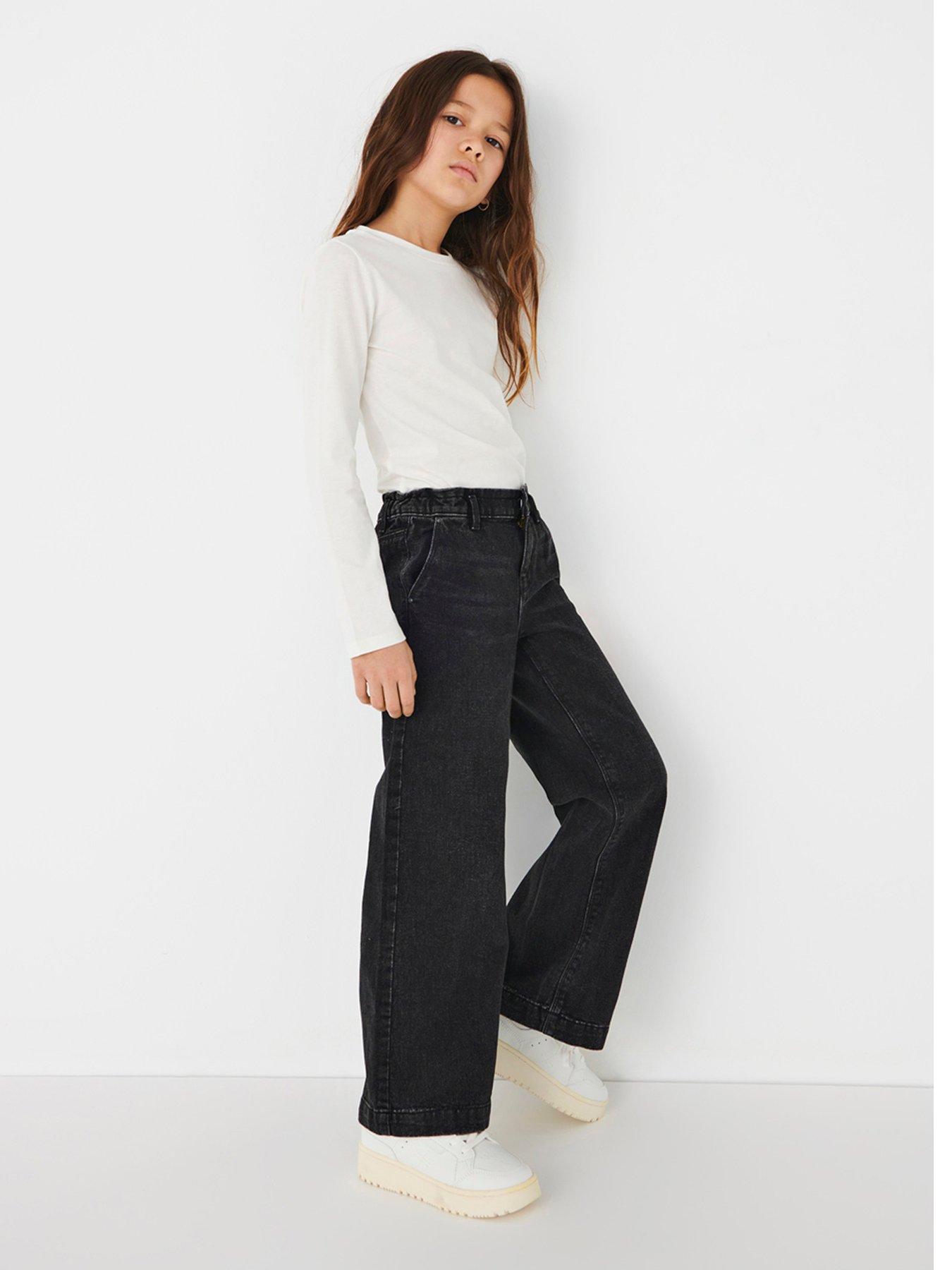 Only Kids Girls Comet Wide Leg Jeans, Black, Size Age: 12 Years