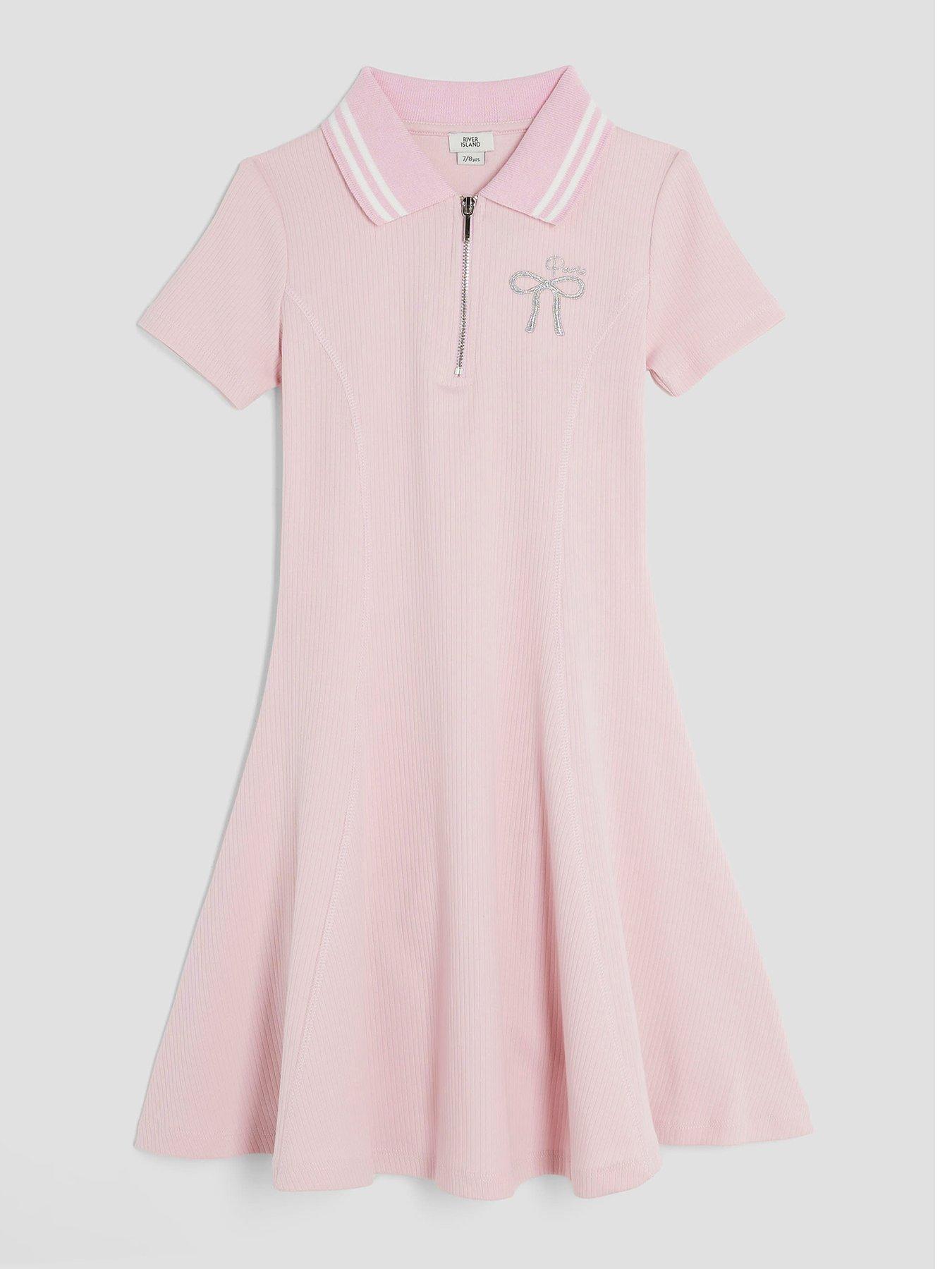 undefined Older Girls Rib Bow Zip Dress - Pink