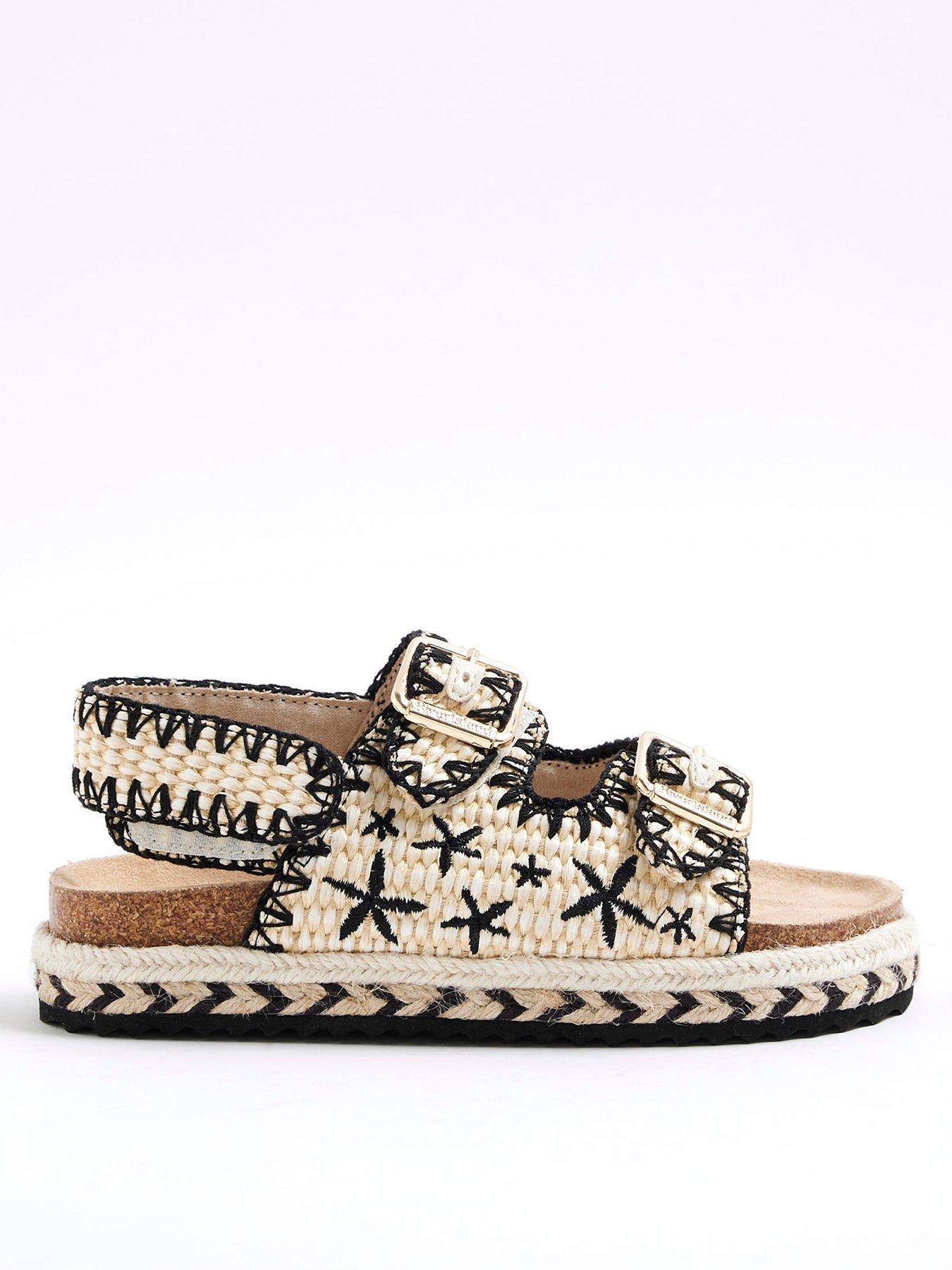 River Island Older Girls Whipstitch Footbed Sandals - Beige