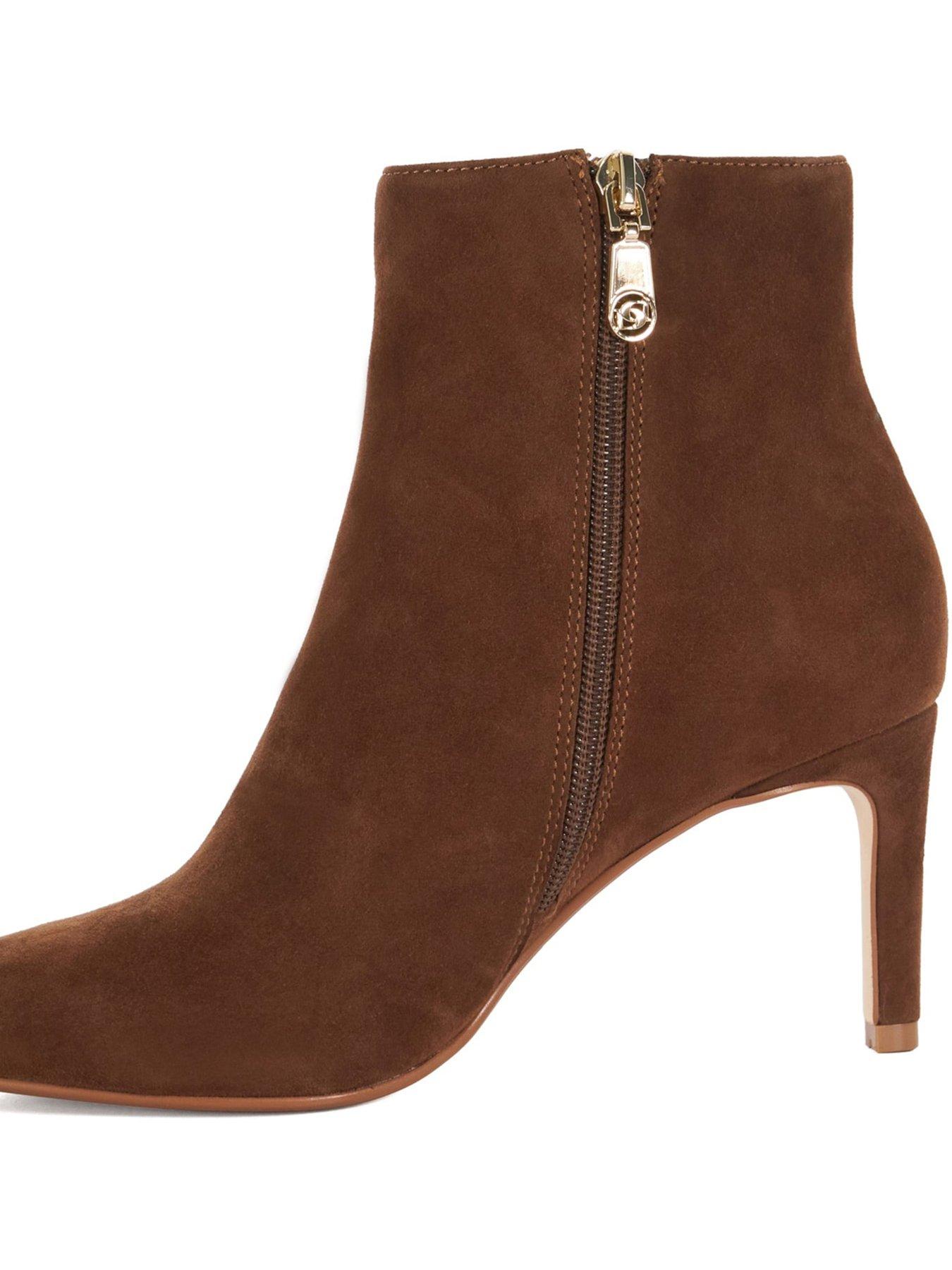 Image 6 of 6 of Dune London Obsessively Suede Point Heel Boot - Dark Tan