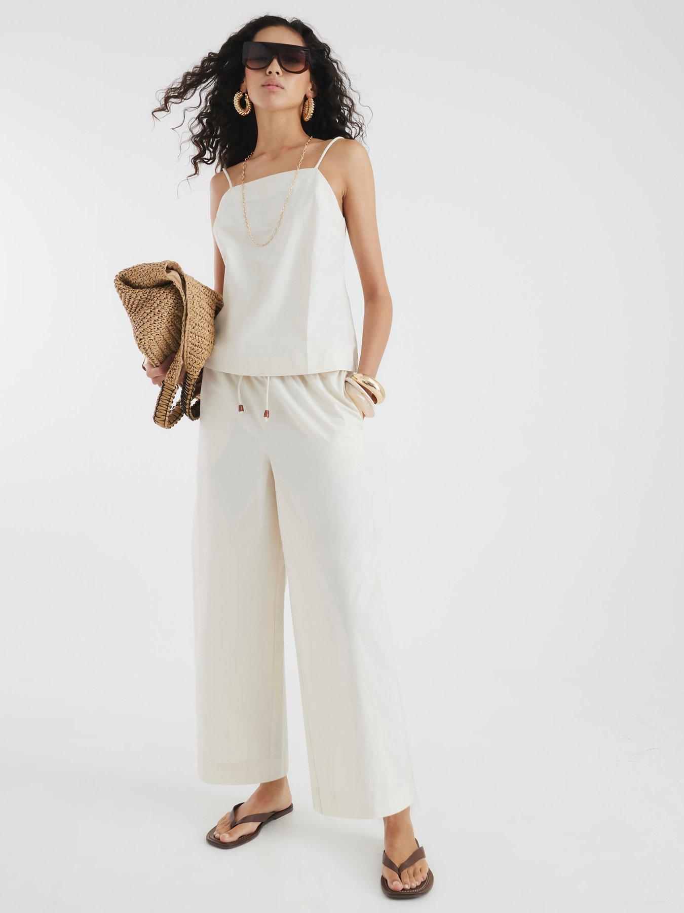 River Island Poplin Cropped Trousers - Beige