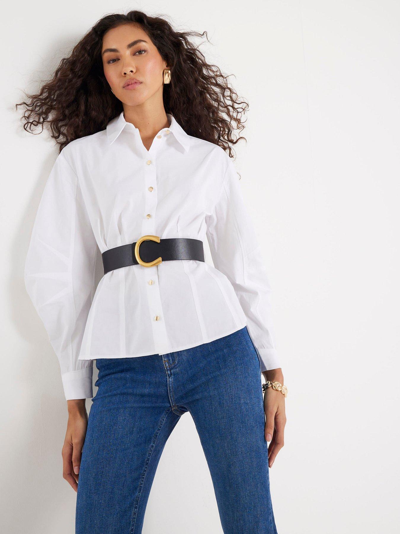 River Island Belted Poplin Shirt - White