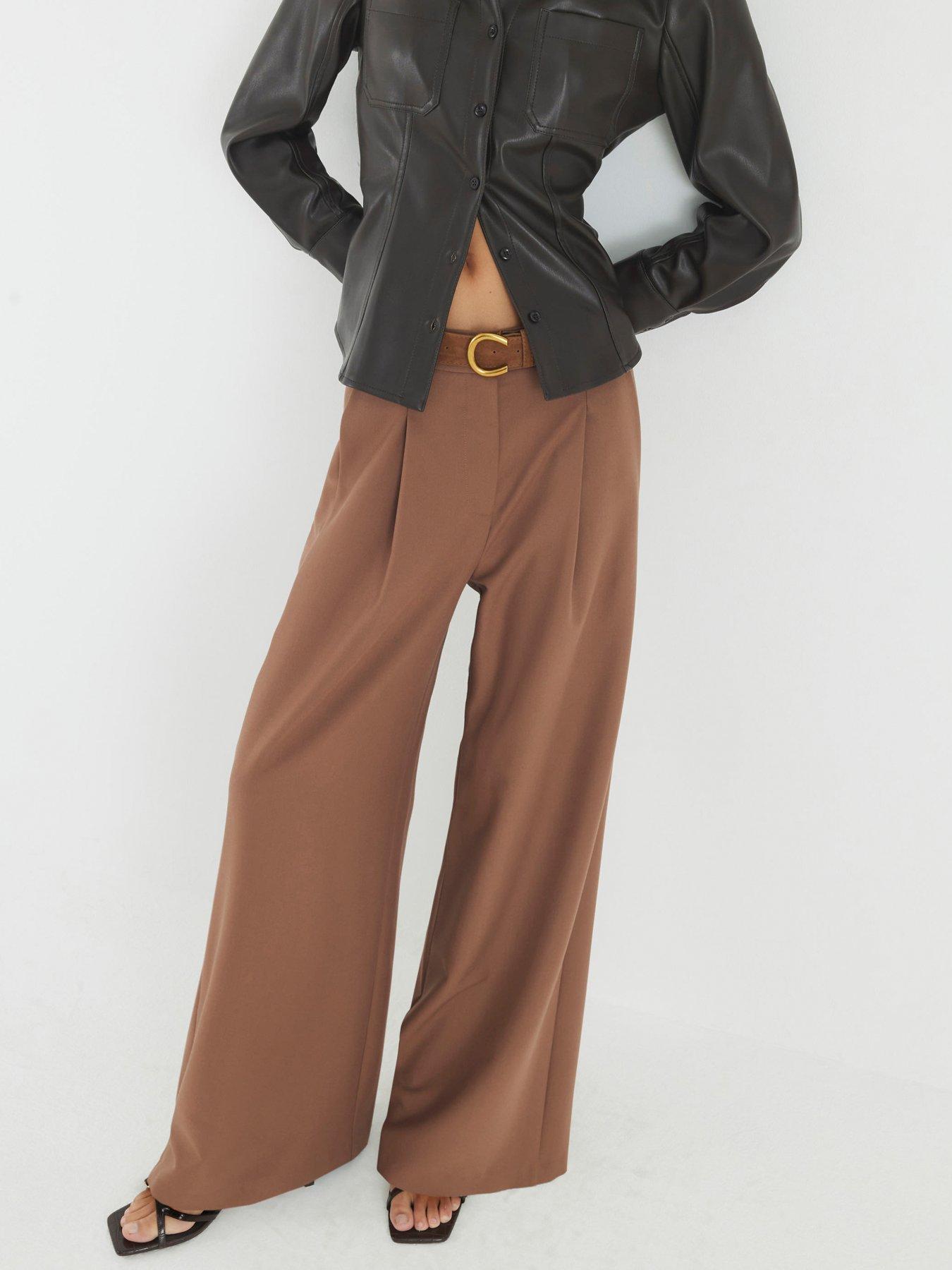 Image 1 of 4 of River Island Easy Belted Wide Leg - Brown