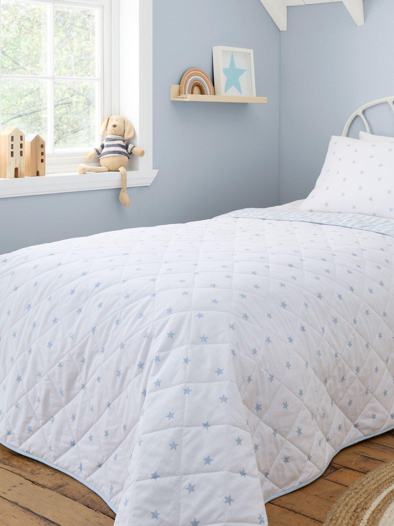 Bianca Mini Star  &  Stripes 100% Cotton Bedspread- 200x200cm Blue
