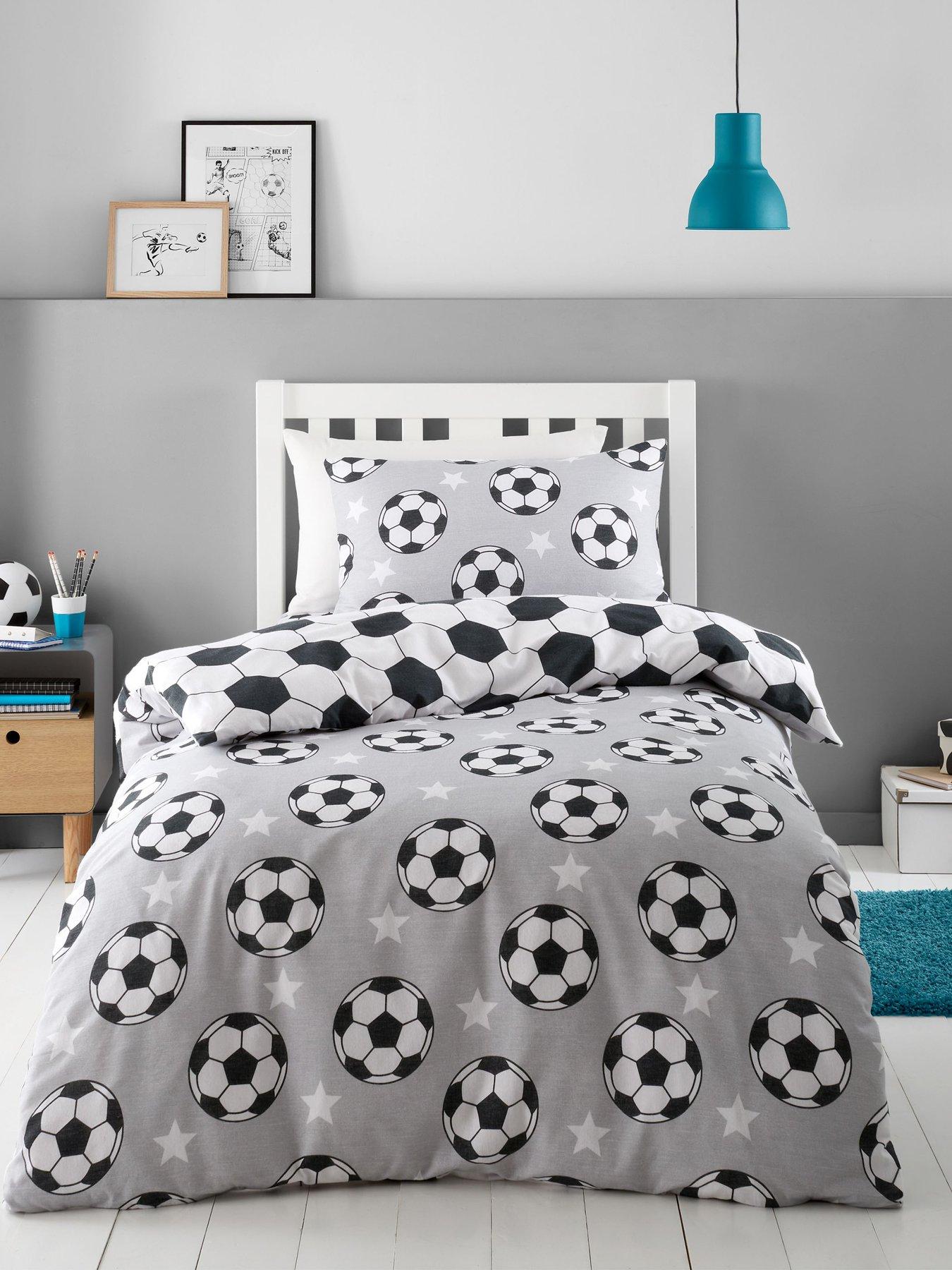 Catherine Lansfield Brushed Cotton Football Stars Reversible Duvet Set Grey