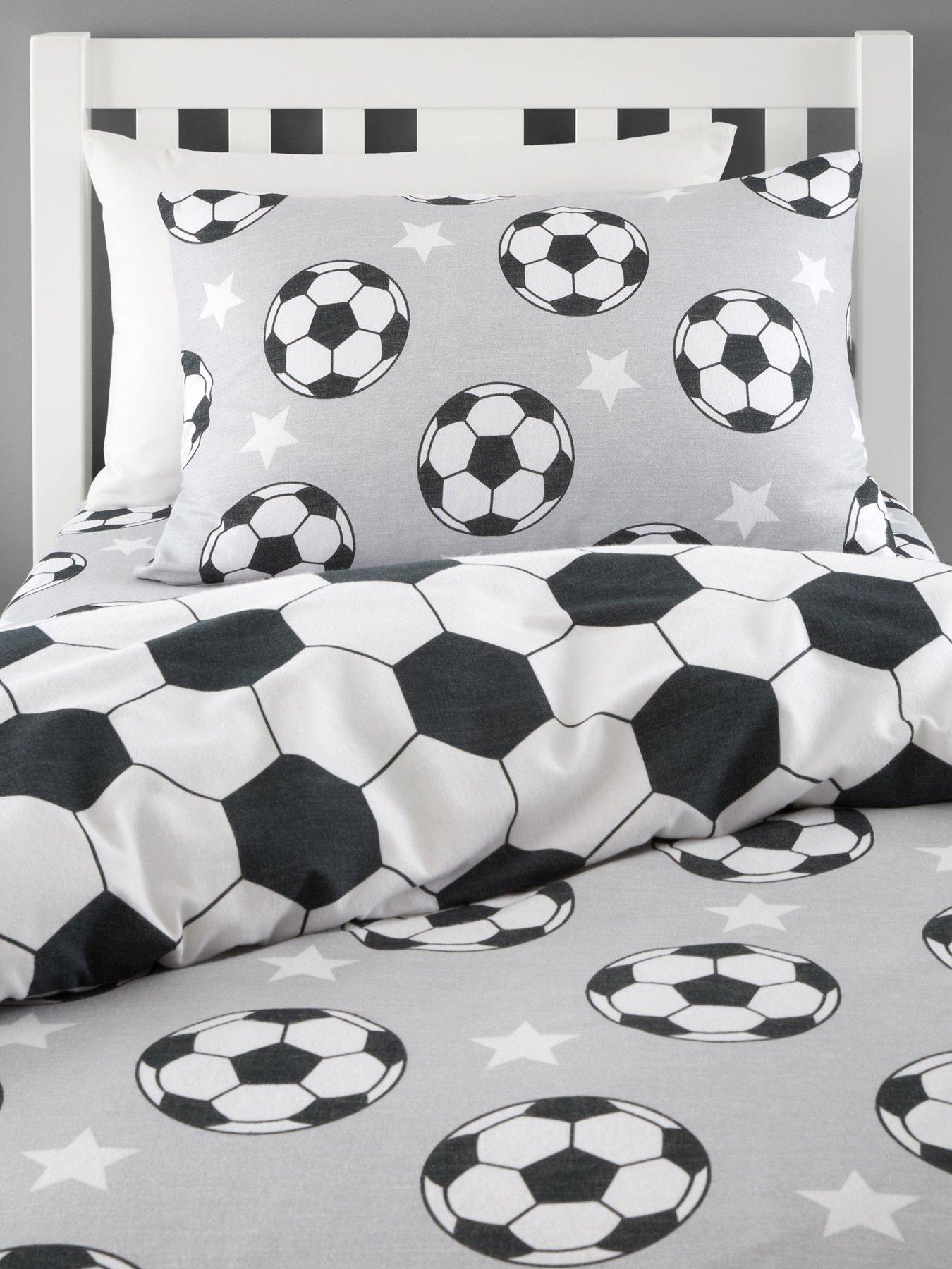 Catherine Lansfield Brushed Cotton Football Stars Reversible Duvet Cover Set With Pillowcase Grey