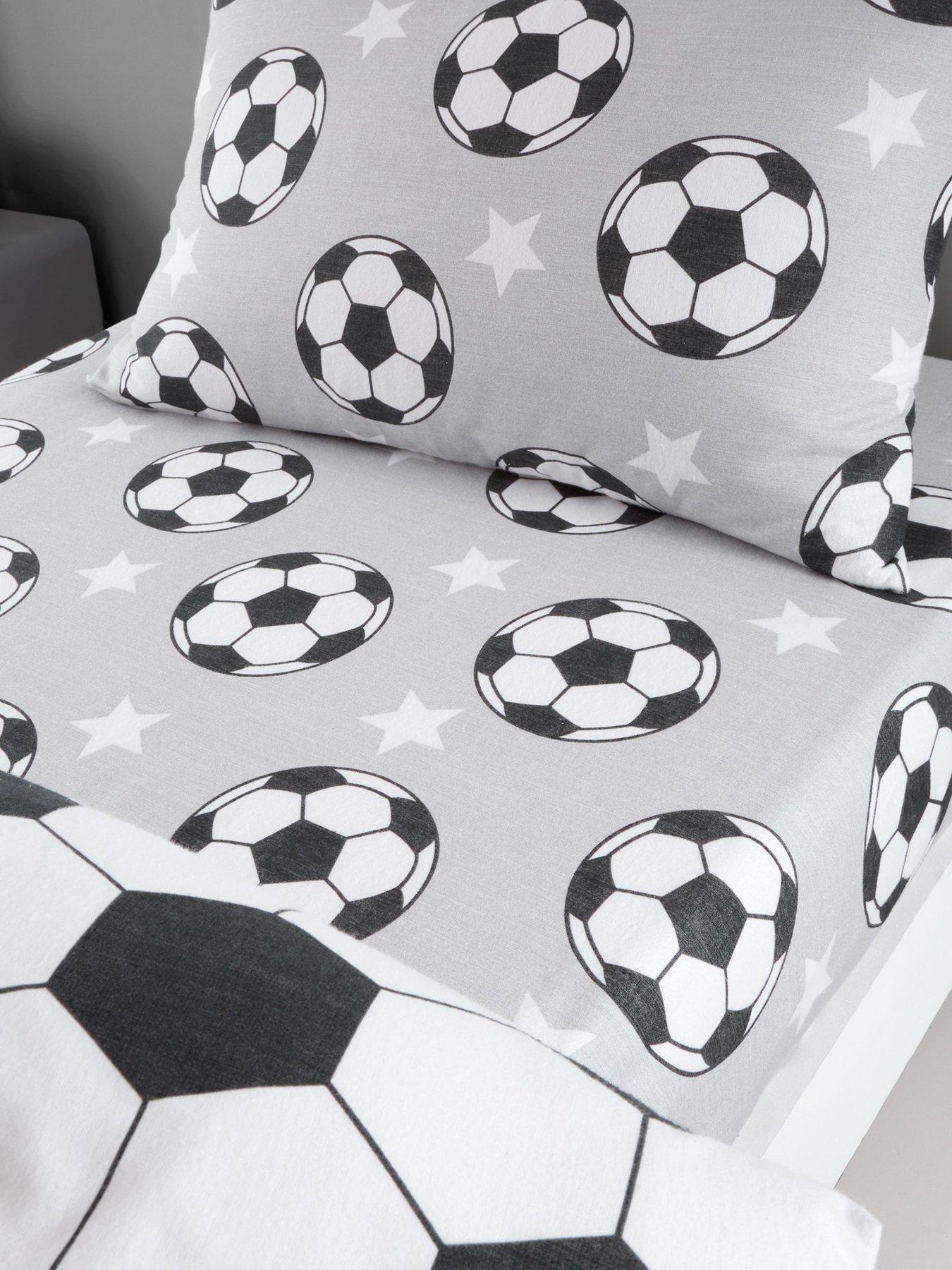 Catherine Lansfield Brushed Cotton Football Stars Fitted Sheet Grey