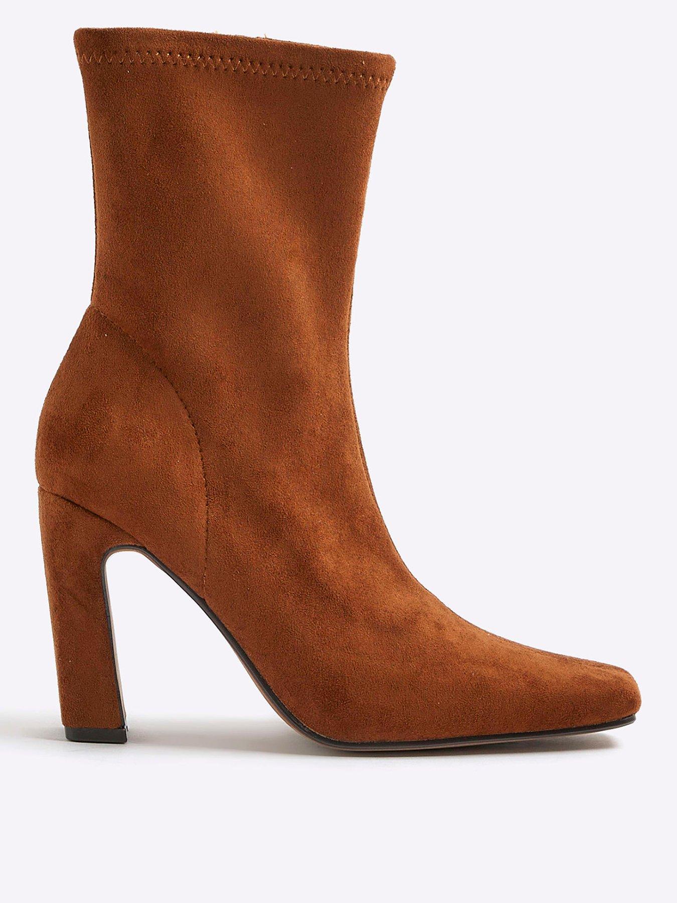 River Island Square Heel Stretch Boots - Brown