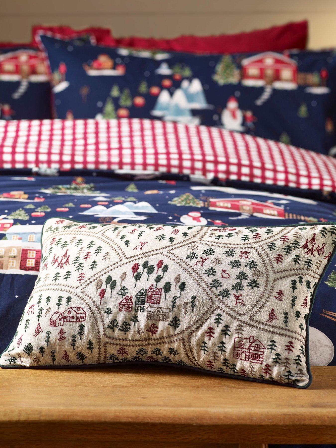 B&Q -  Christmas Ski Village Embroidered 30X50Cm Cushion Natural - Image 6