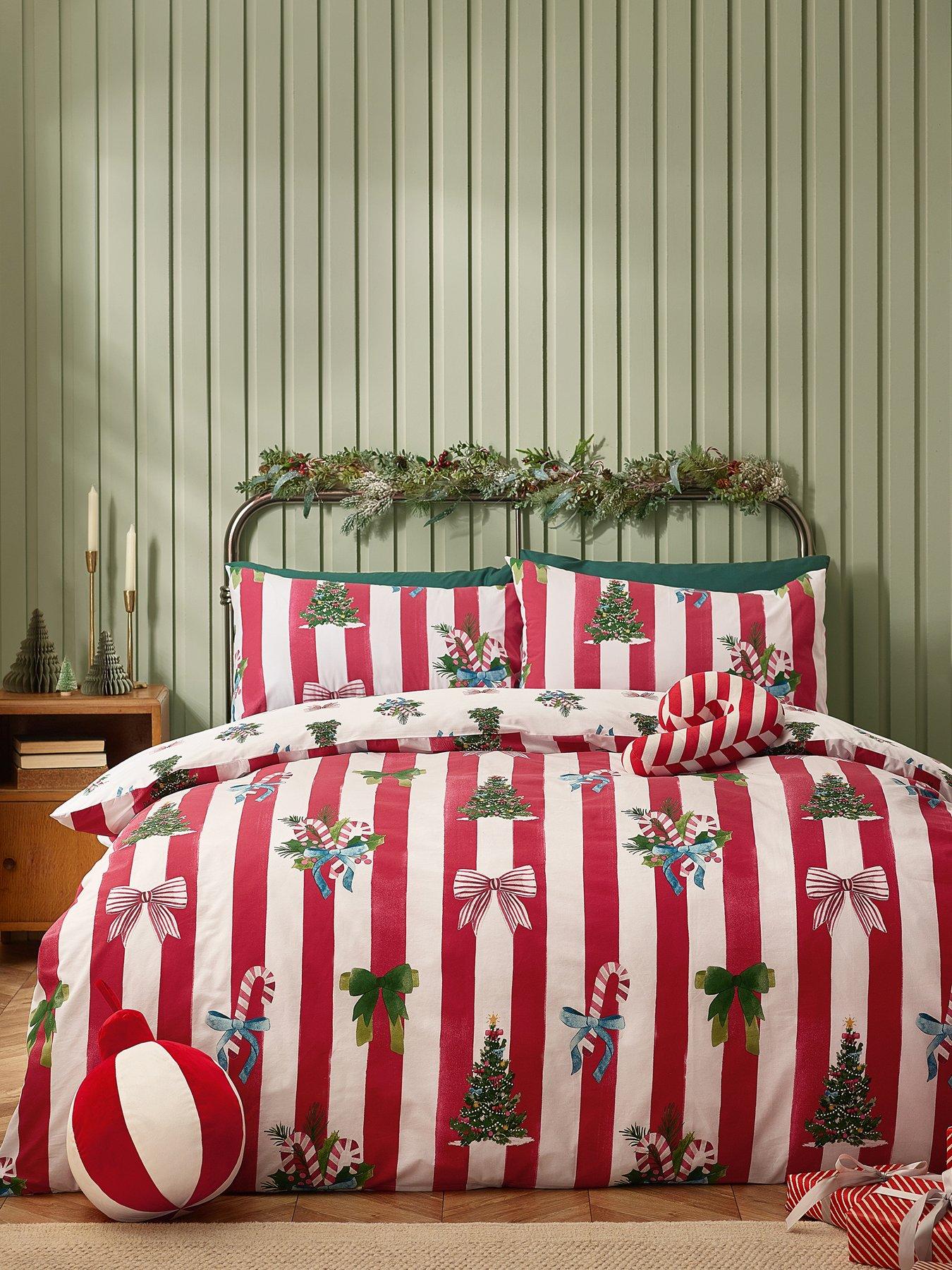 Catherine Lansfield Red Christmas Stripe Reversible Duvet Cover Set - Image 8