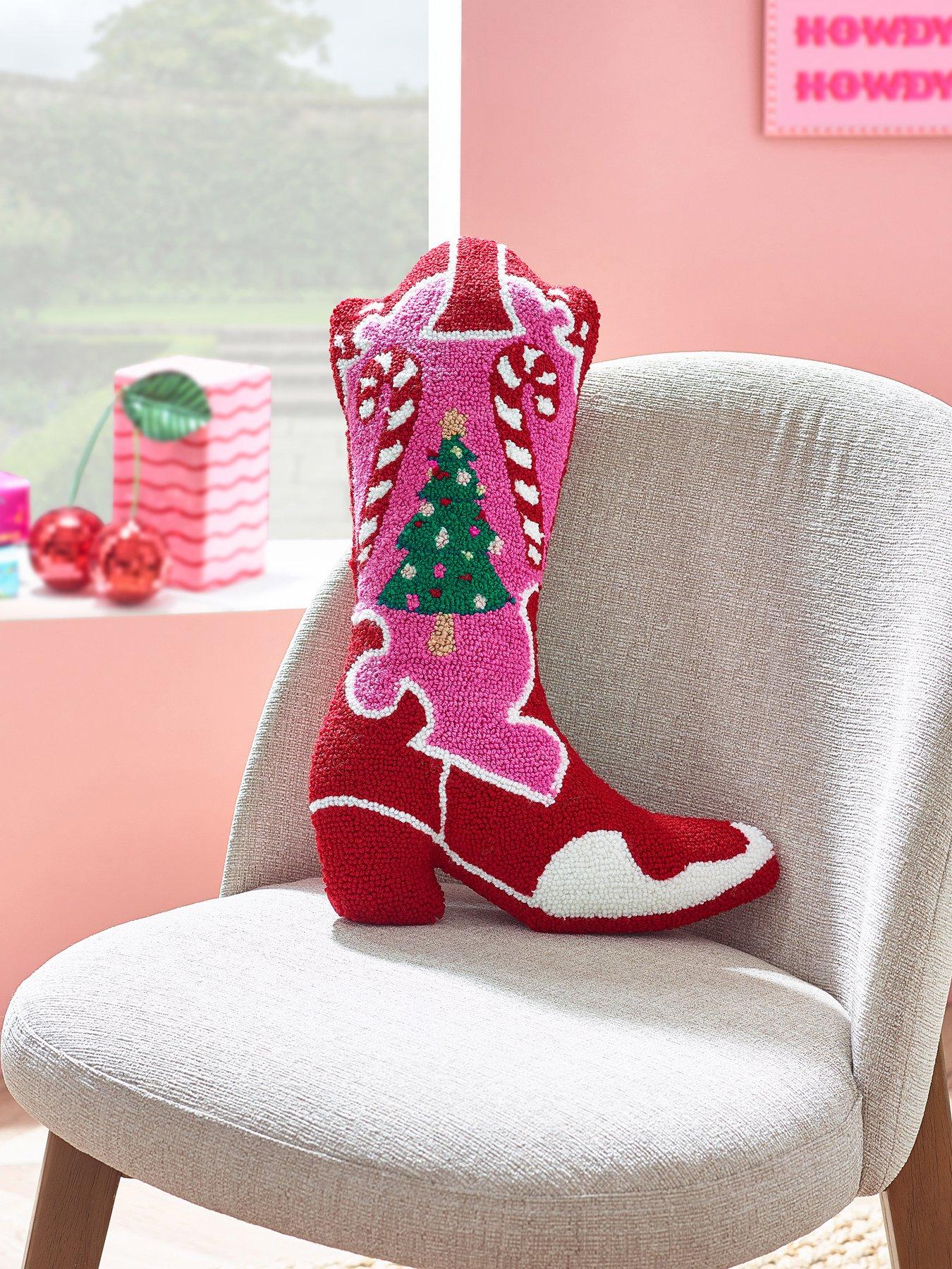 Catherine Lansfield Santa's Howdy Christmas Boot 3D Shaped Cushion - Pink - Image 10