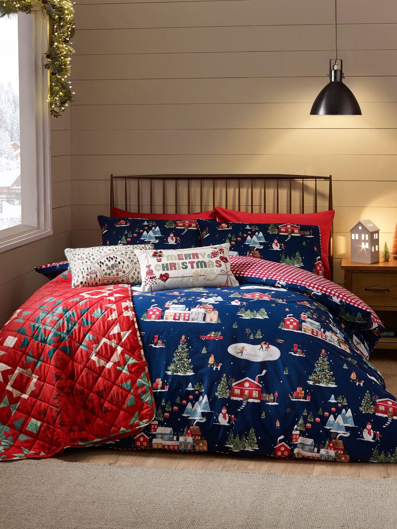 Catherine Lansfield Christmas Ski Village Reversible Duvet Cover Set Blue Double - Image 7