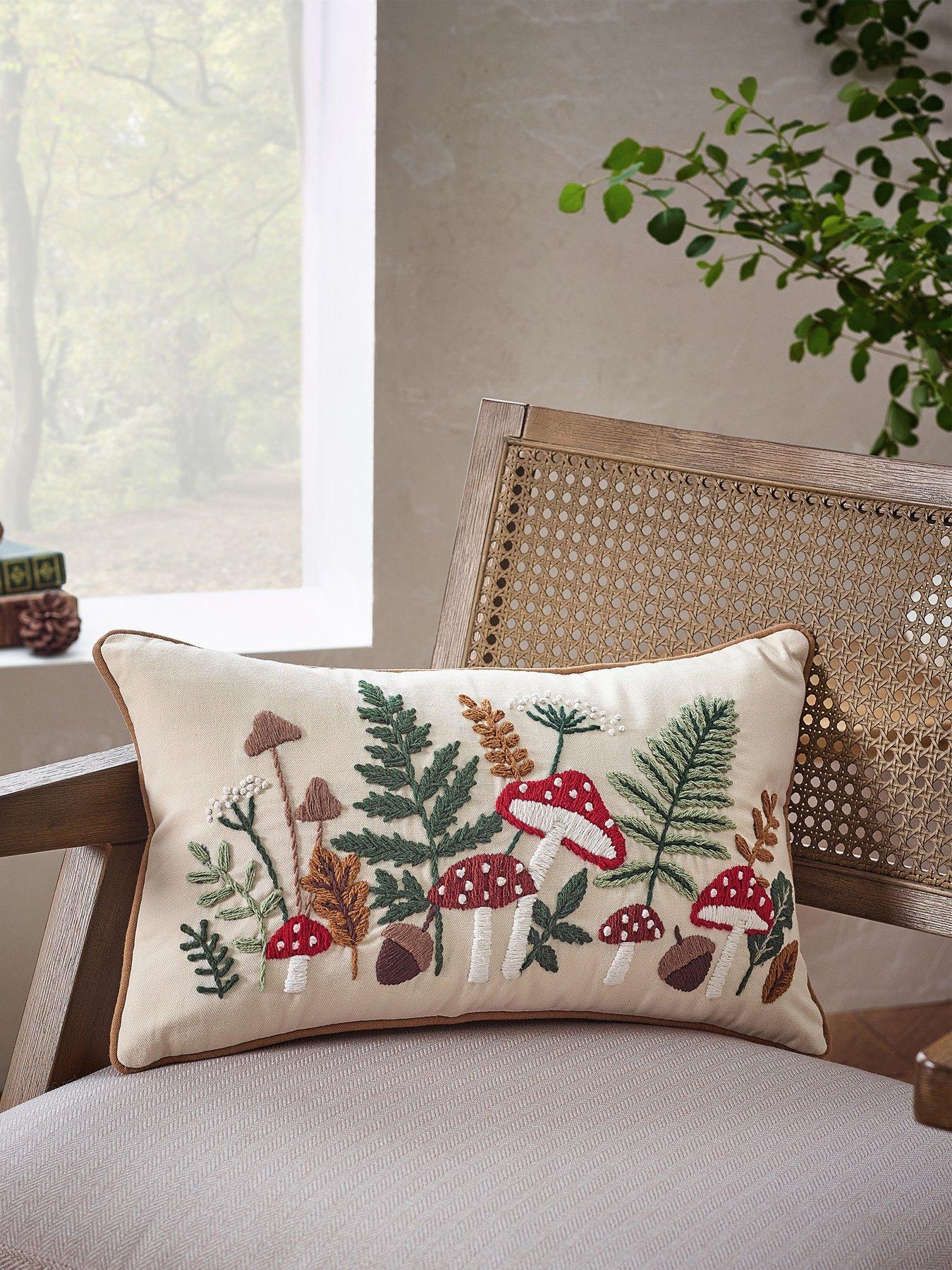 Catherine Lansfield Unisex Natural 'Embroidery Woodland' Cushion In | Size: 30Cm X 50Cm - Image 4