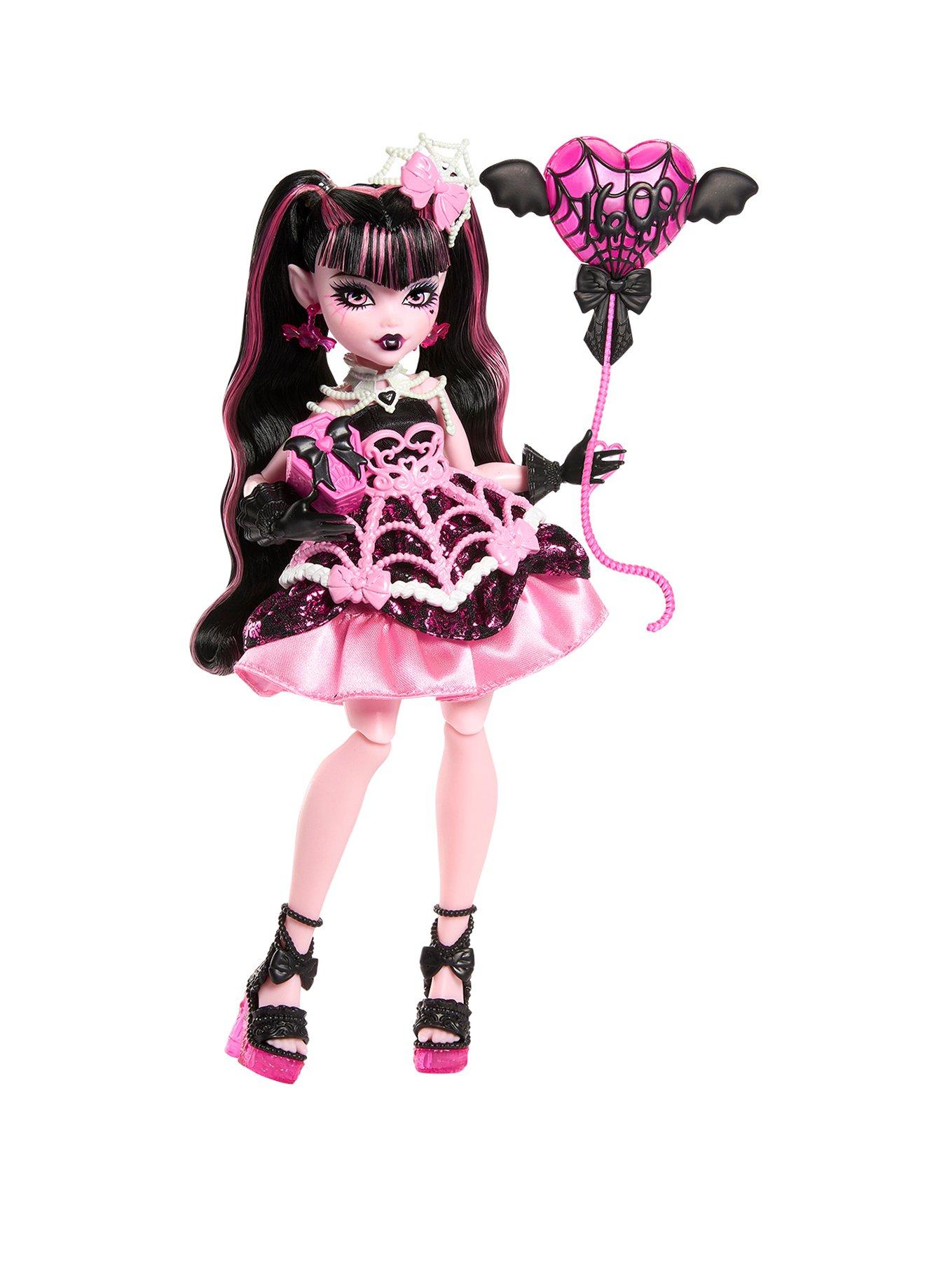 Image 1 of 7 of Monster High Scary Sweet Birthday Draculaura Doll in Party Dress with Balloon &amp; Gift