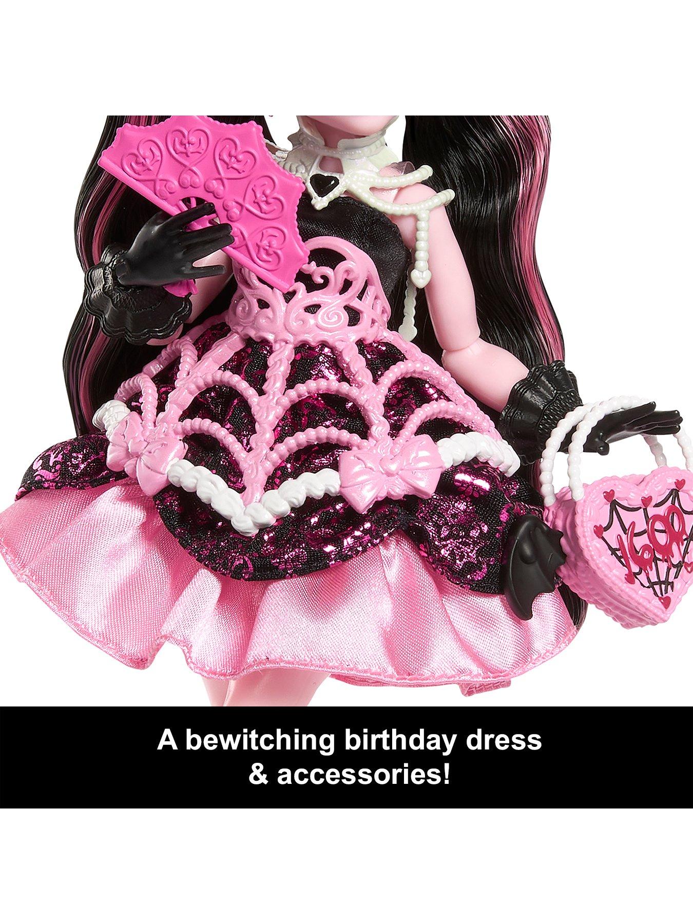 Image 4 of 7 of Monster High Scary Sweet Birthday Draculaura Doll in Party Dress with Balloon &amp; Gift