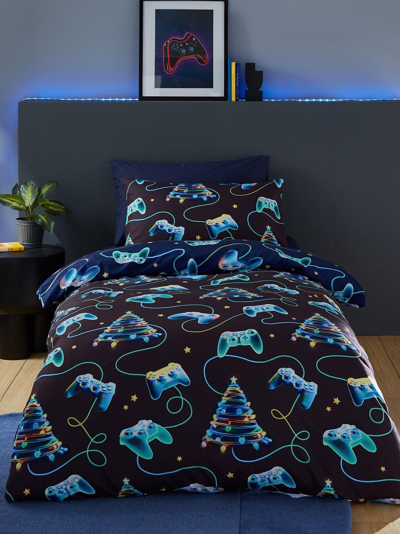 Catherine Lansfield Blue Christmas Gamer So Soft Reversible Duvet Cover Set Navy - Navy - Single - Image 6
