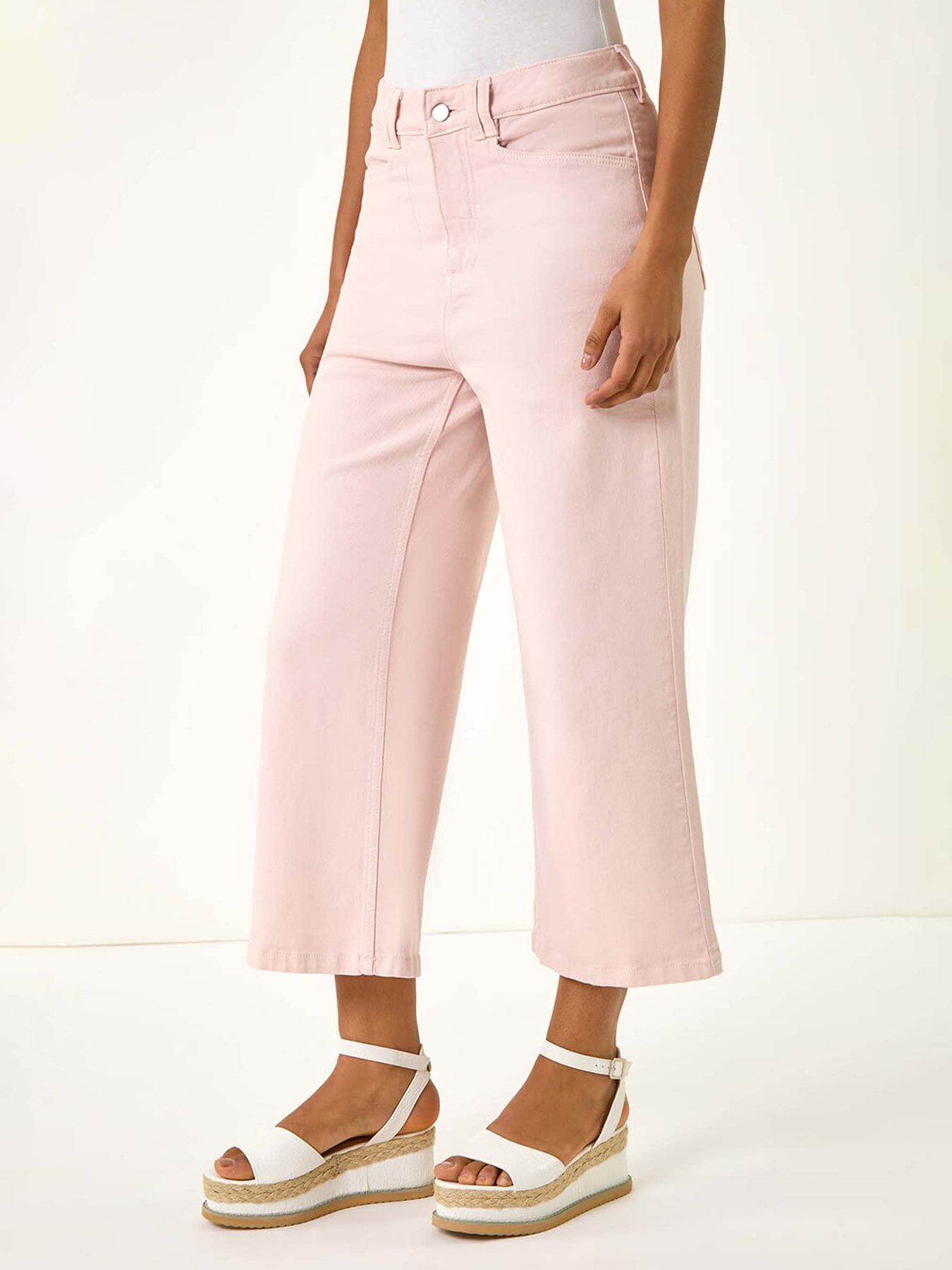 undefined Denim Pocket Detail Wide Leg Culotte - Light Pink