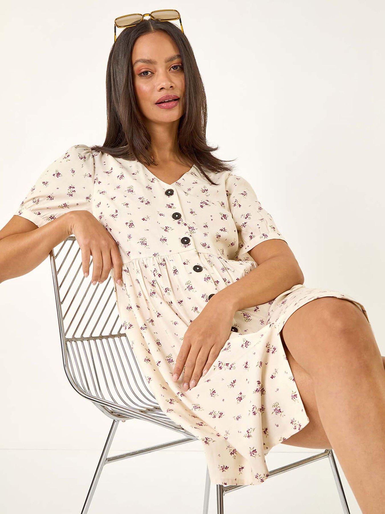 Roman Dusk Floral Button Down Dress - Ivory | Very