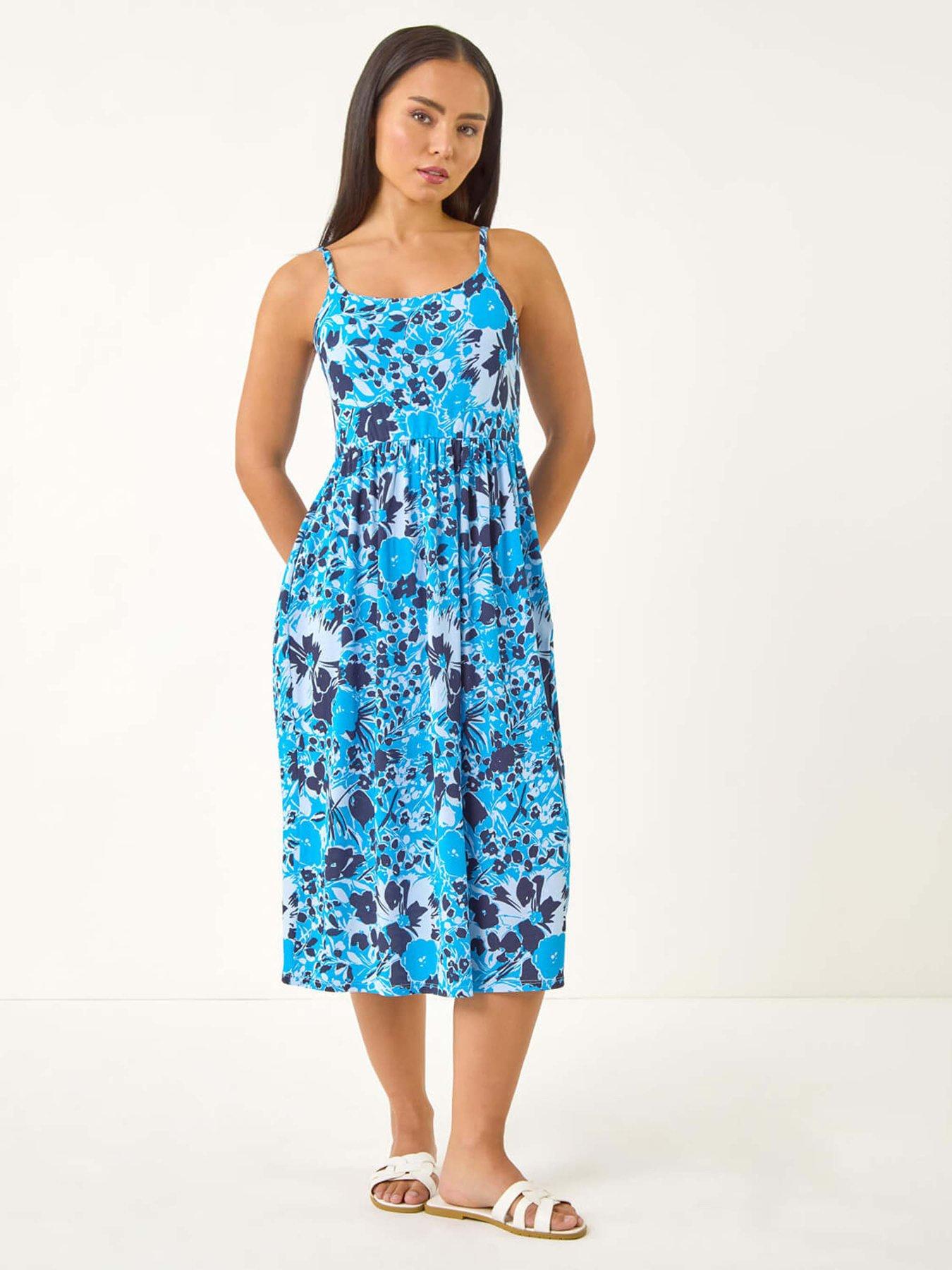 undefined Petite Floral Print Strap Midi Dress - Blue