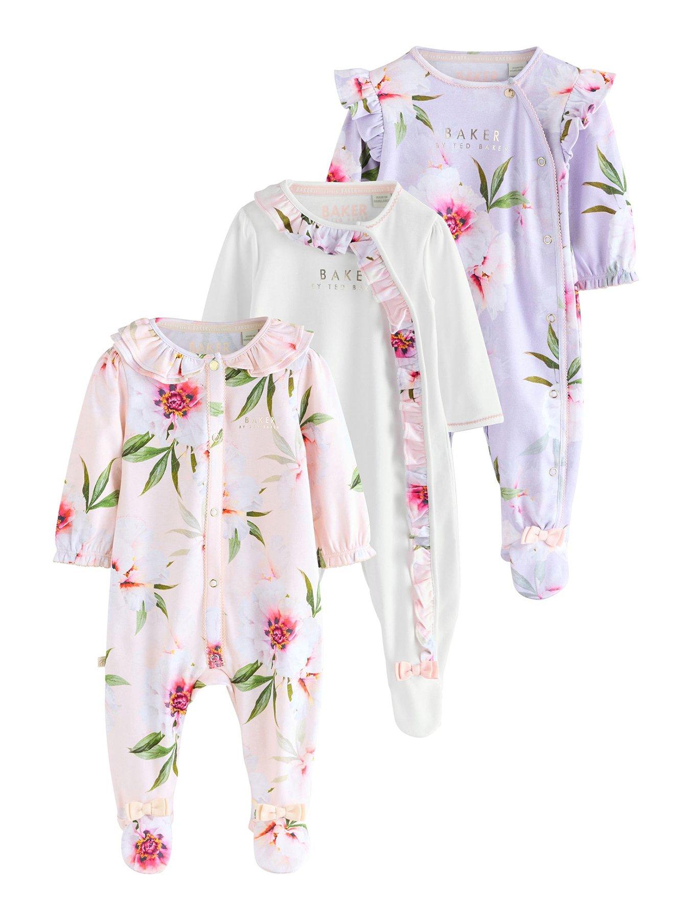 Image 1 of 7 of Ted Baker Baby Girls Bow Sleepsuits - Pink