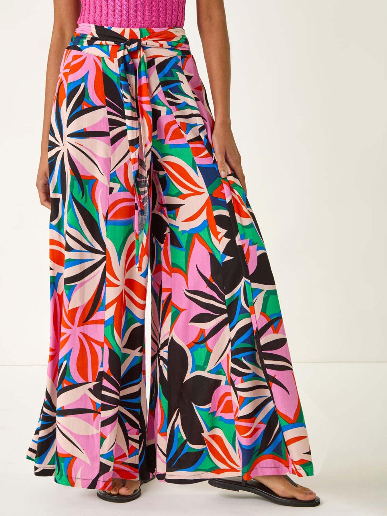 undefined Abstract Print Pocket Palazzo Trouser  - Pink