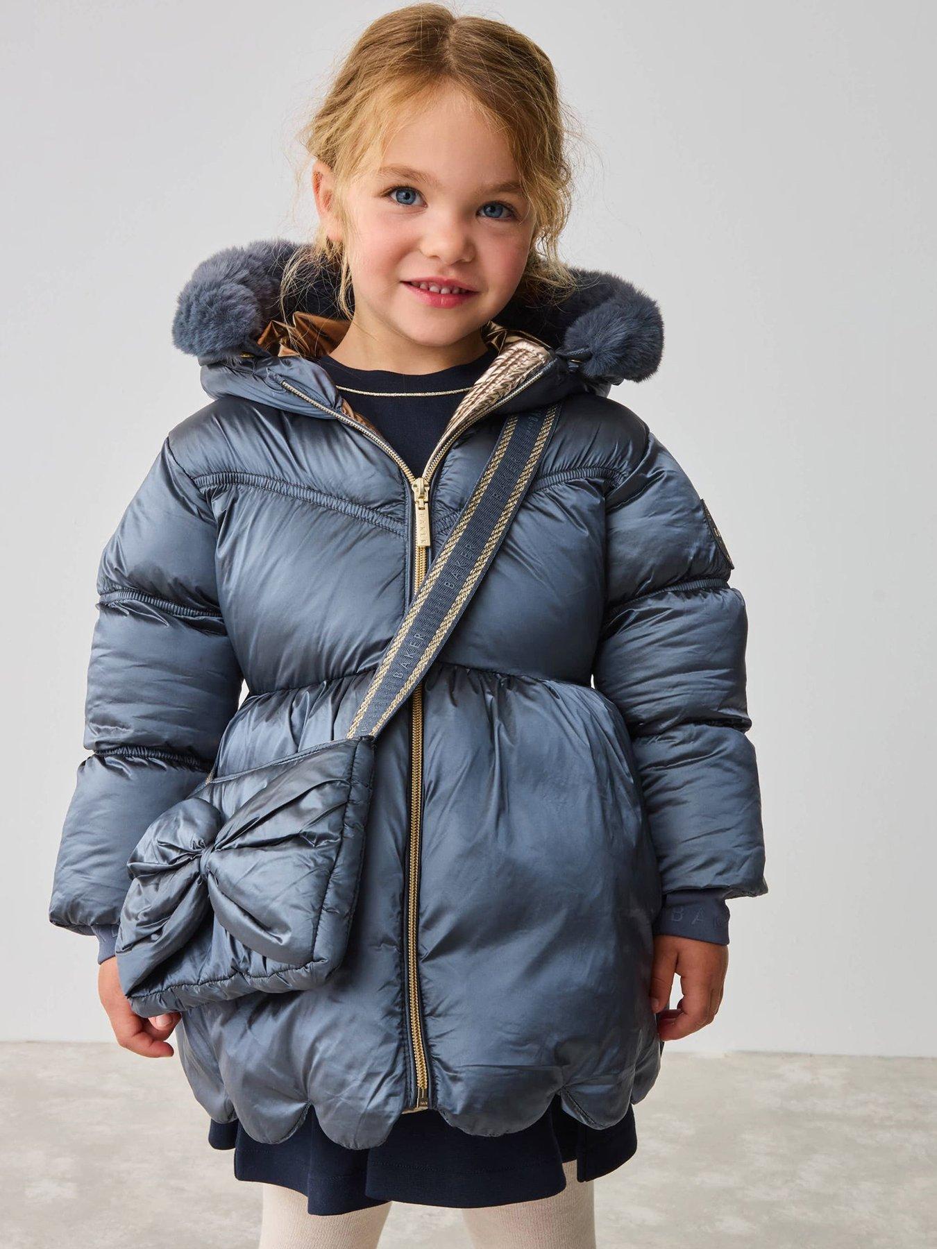 undefined Younger Girls Scalop Coat With Bag - Navy