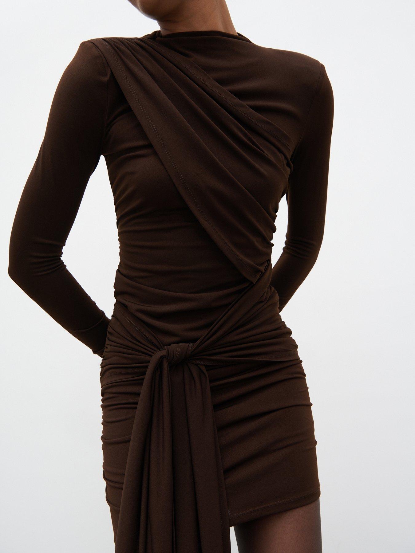Image 3 of 3 of Pretty Lavish Raya Mini Drape Jersey Dress - Brown