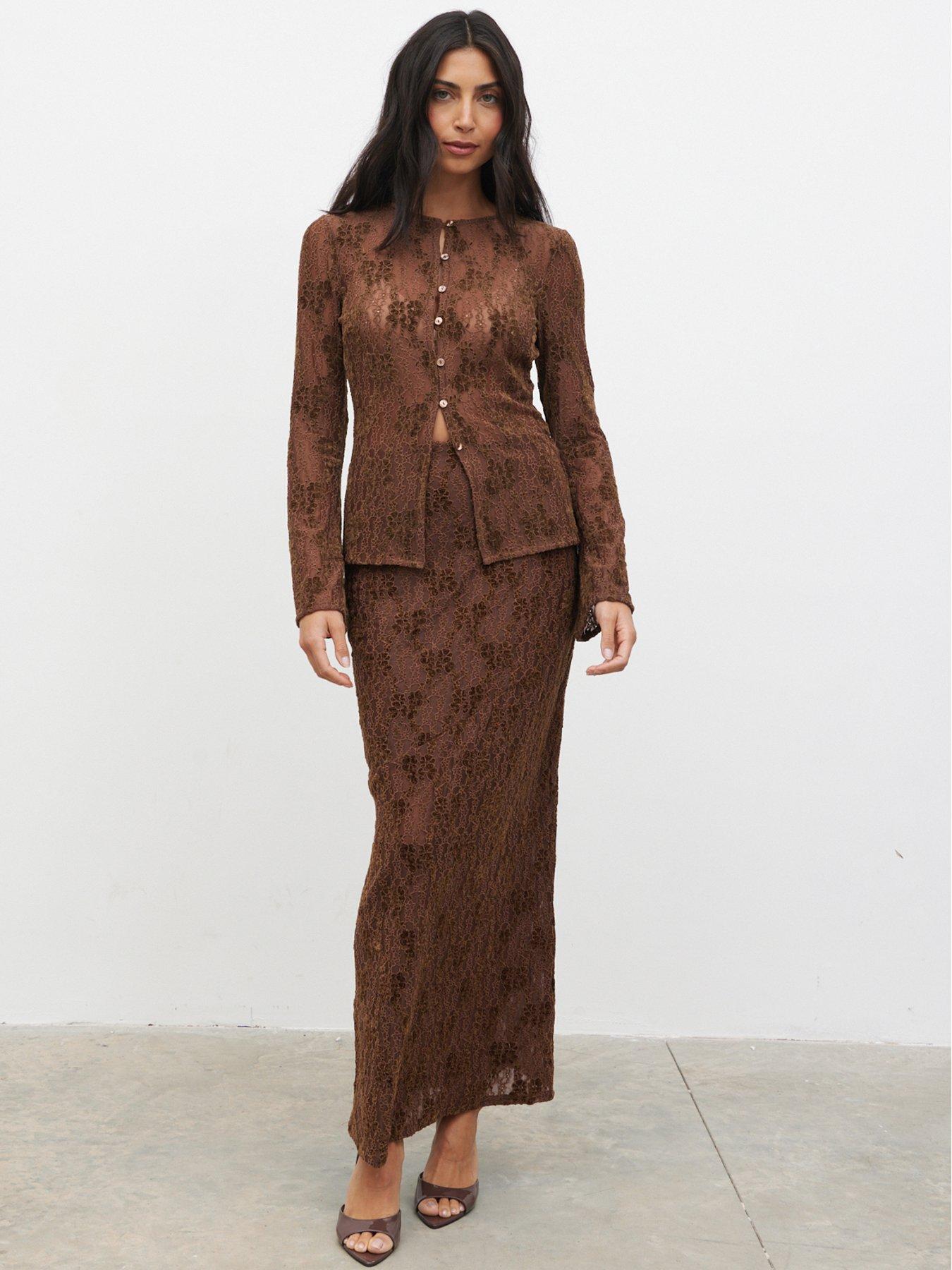 Pretty Lavish Odi Maxi Skirt - Brown