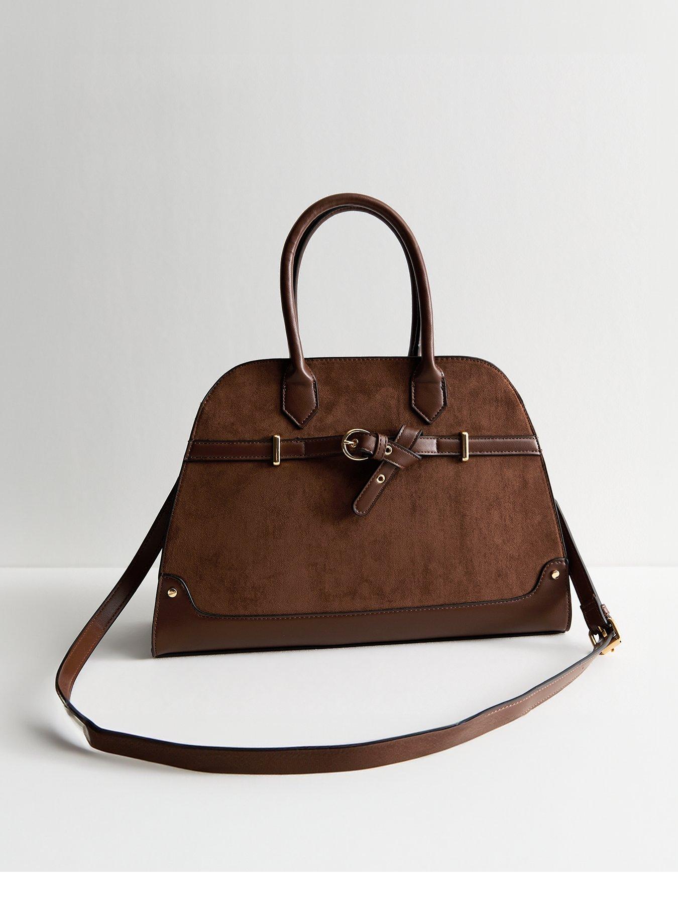 undefined Dark Brown Faux Suede Large Tote Bag