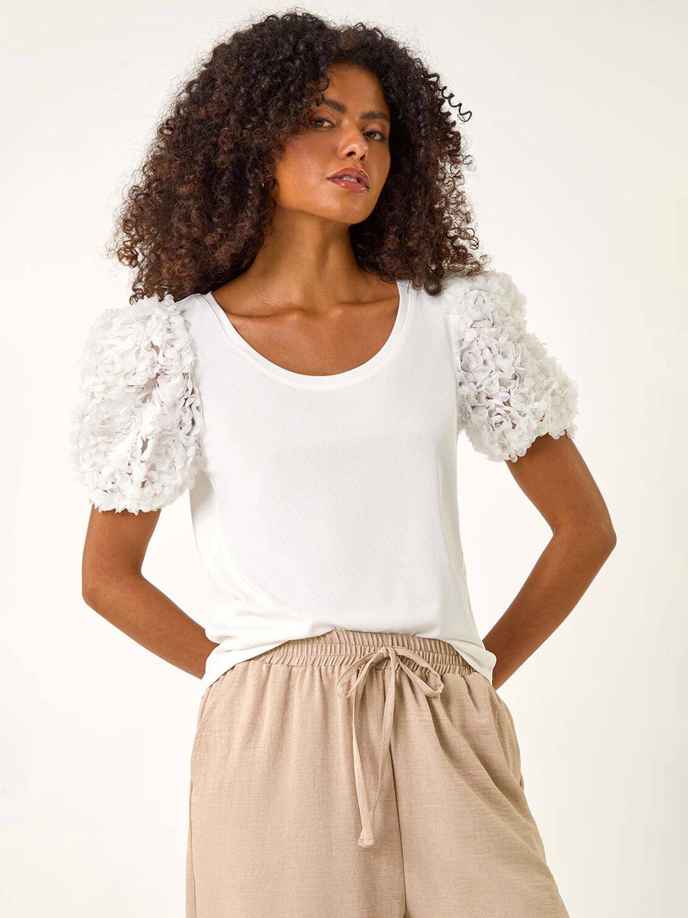 Roman Dusk 3d Puff Sleeve Stretch T-shirt - White