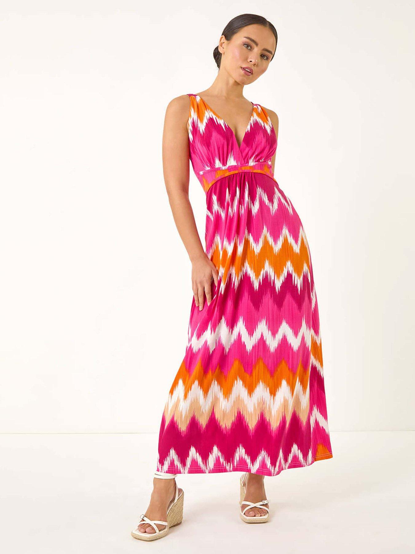 undefined Petite Aztec Print V-neck Maxi Dress - Fuchsia