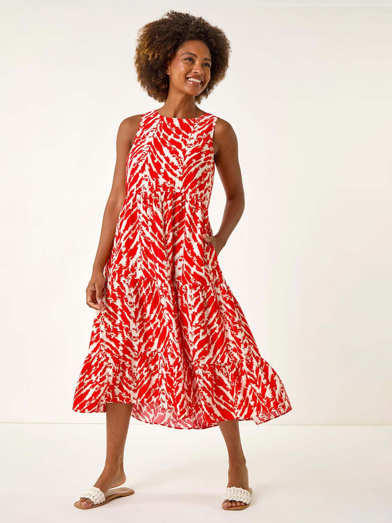 undefined Abstract Tiered Smock Dress - Red