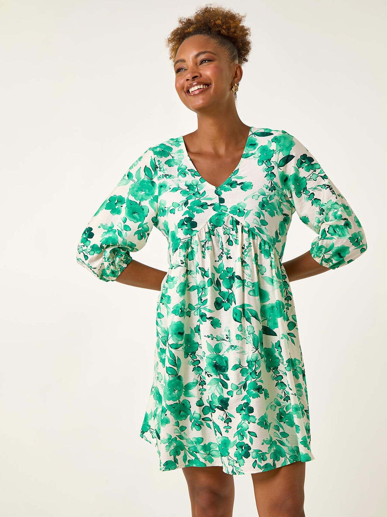 undefined Floral Print Smock Dress - Green
