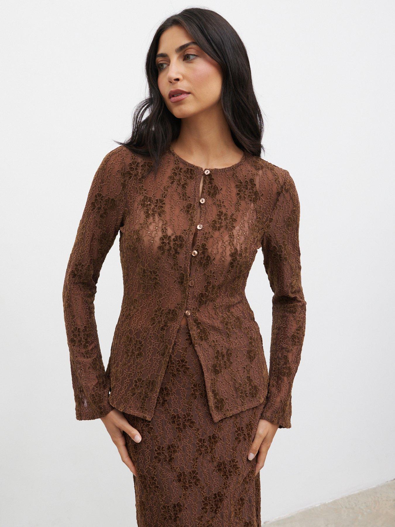 Pretty Lavish Odi Cardigan, Brown, Size 10, Women