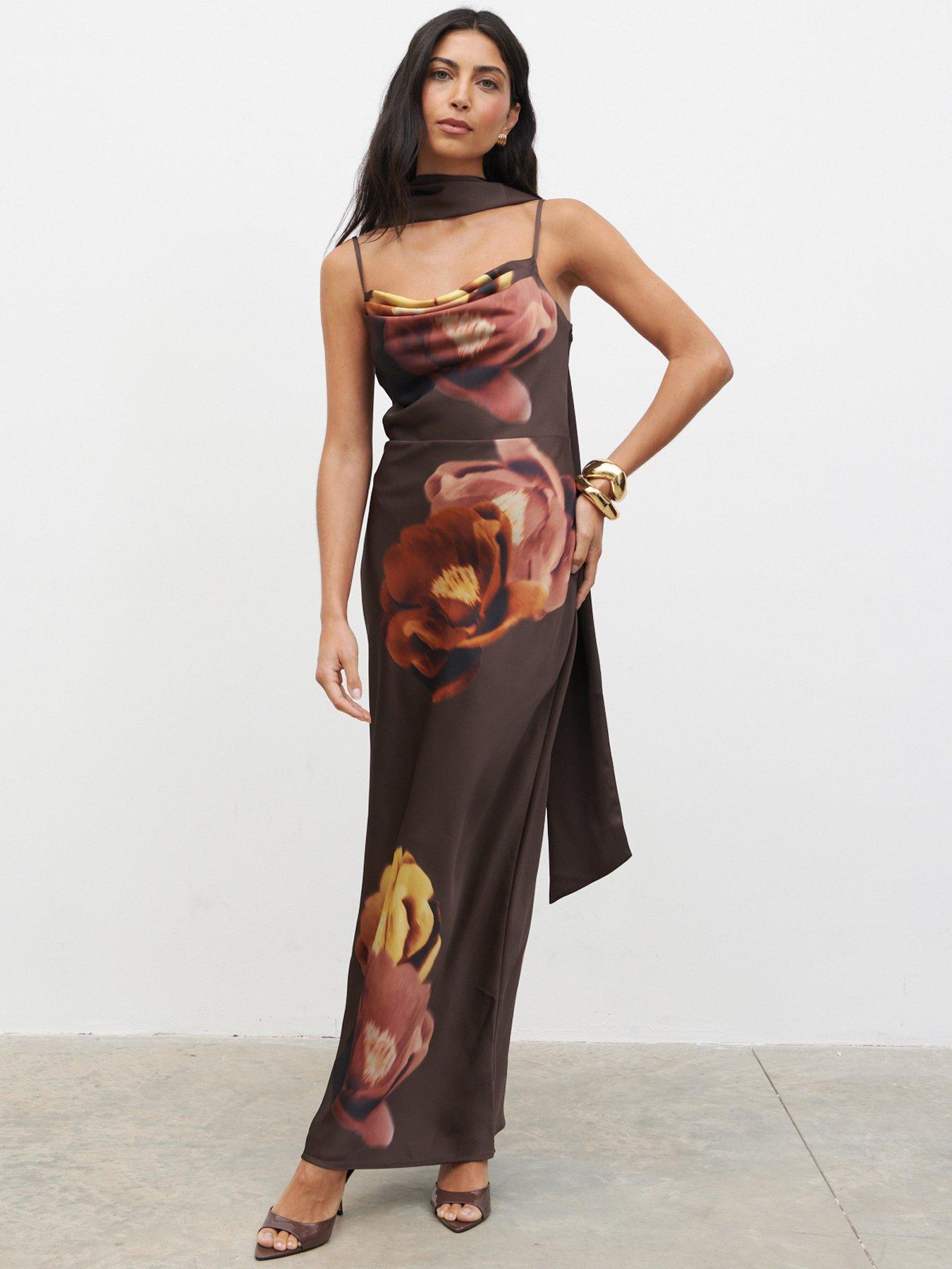 Pretty Lavish Keisha Scarf Maxi Dress - Brown