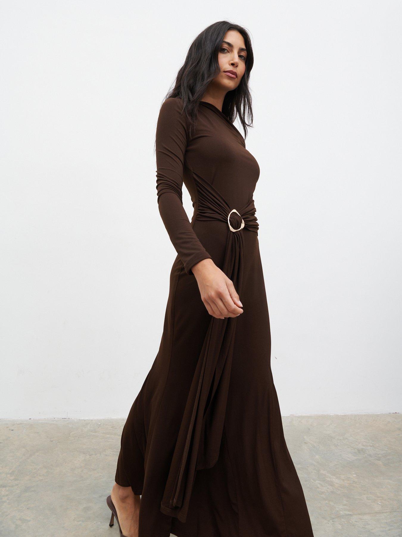Pretty Lavish Yarelia Ruched Trim Jersey Maxi Dress - Brown | Very