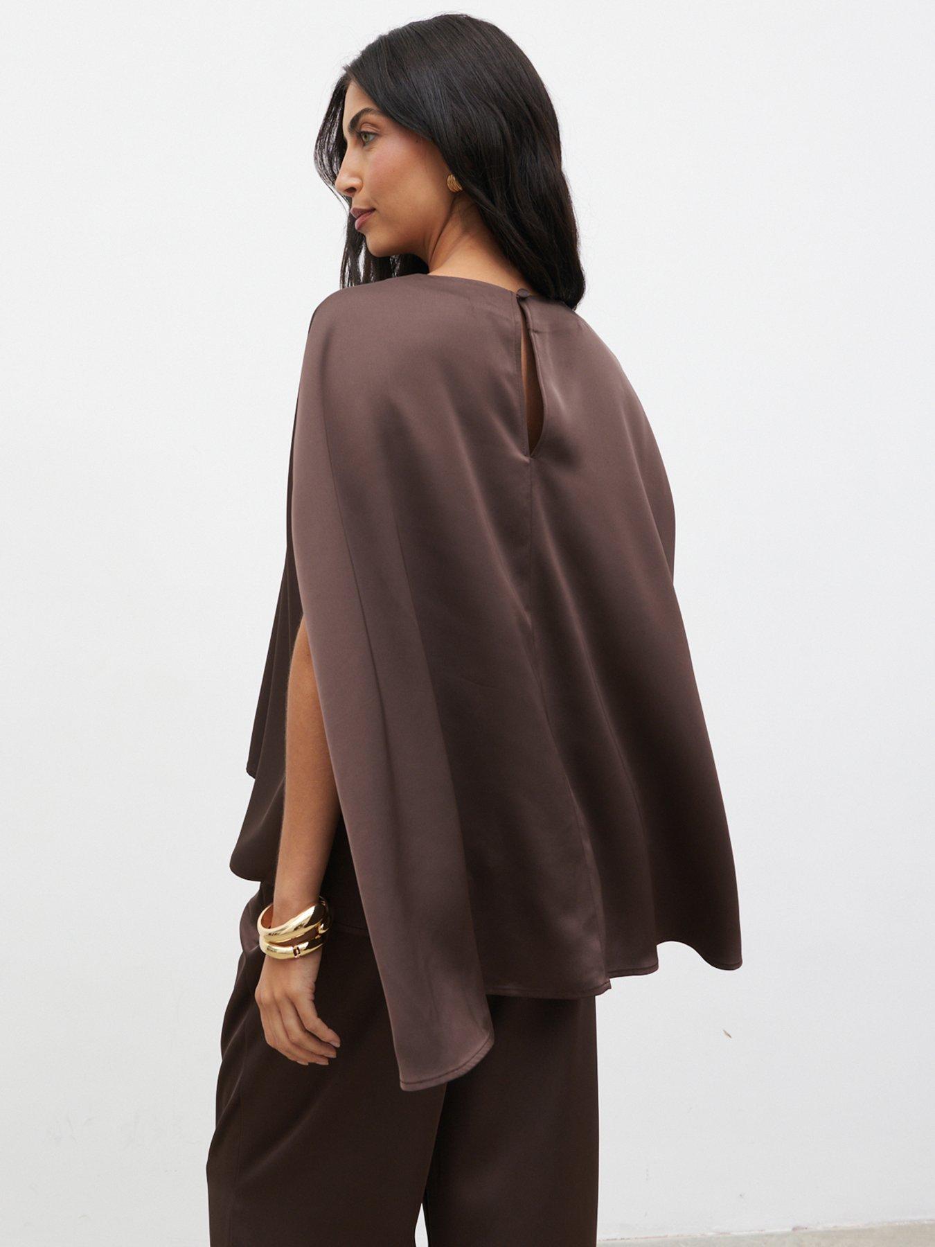 Image 2 of 4 of Pretty Lavish Breya Cape Floaty Satin Top - Brown