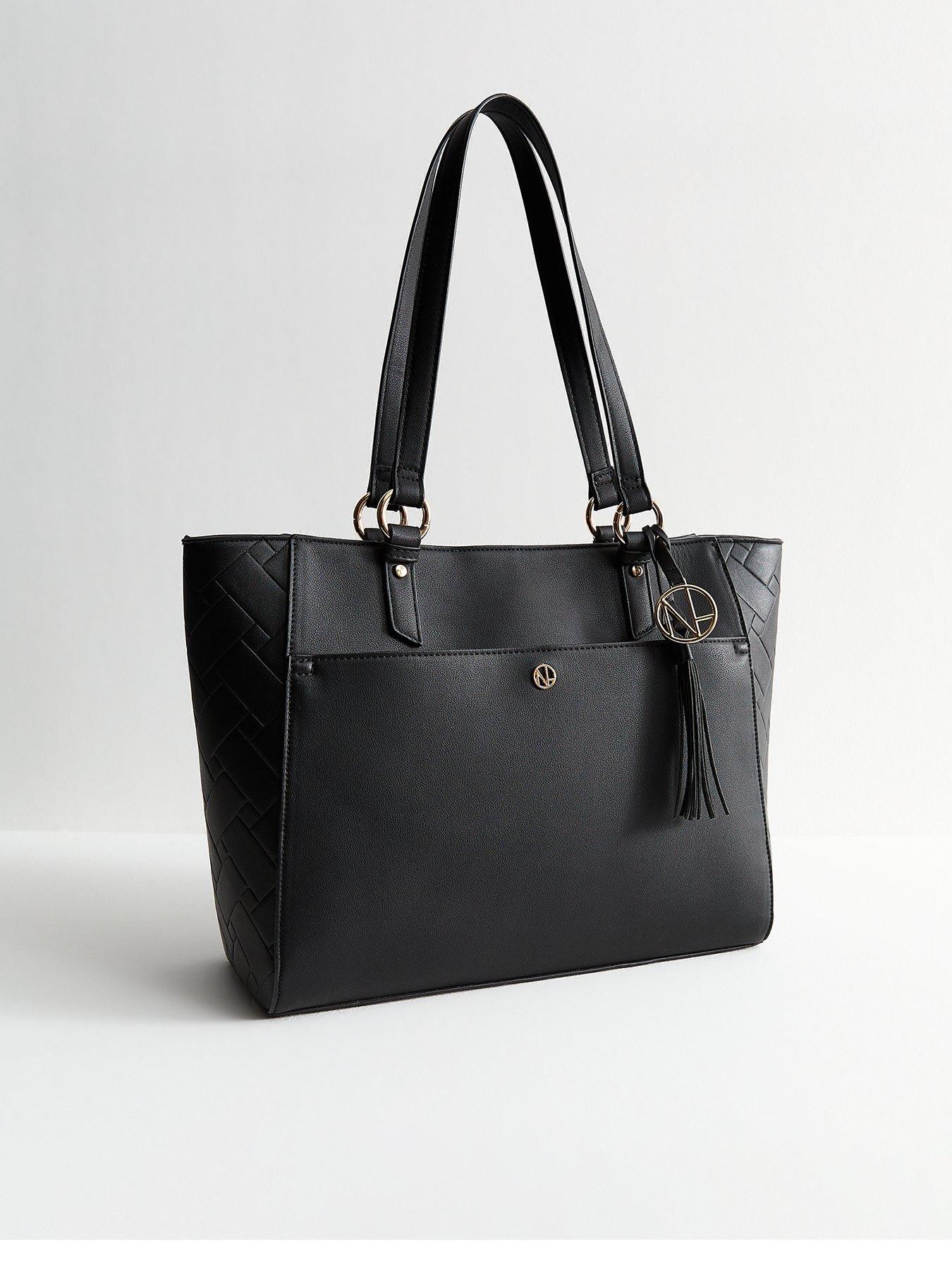 undefined Black Faux Leather Embossed Tote Bag