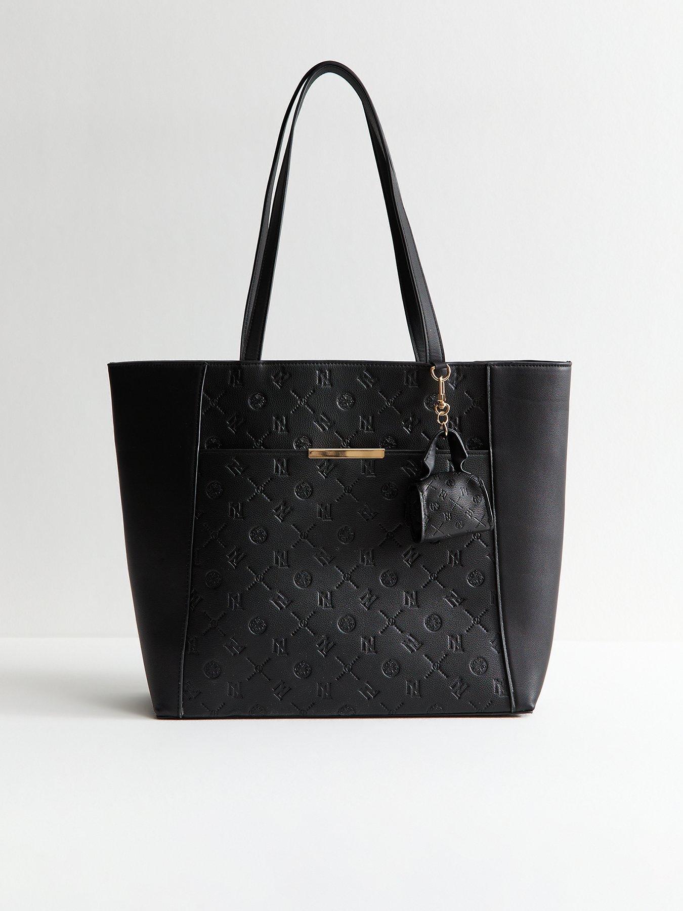 undefined Black Faux Leather Debossed Tote Bag