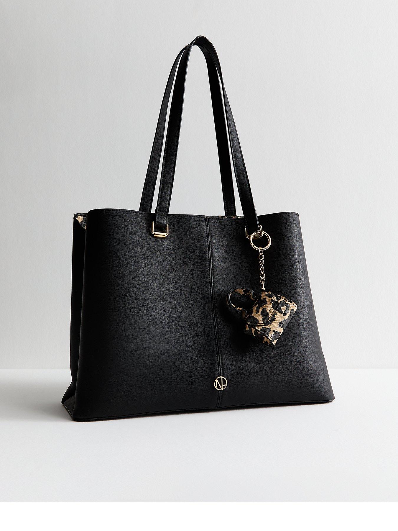 undefined Black Faux Leather Leopard Lined Tote