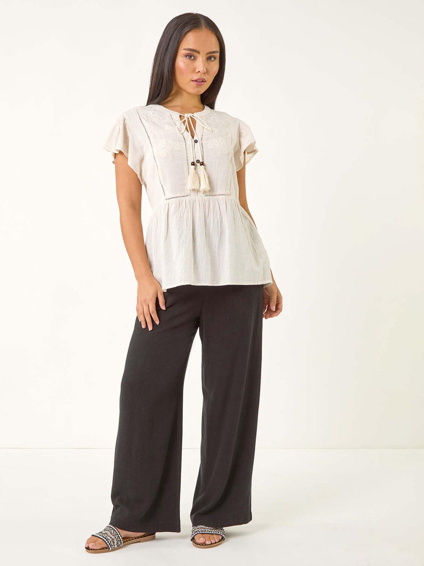 Image 3 of 5 of Roman Petite Embroidered Tassel Tie Top - Ivory