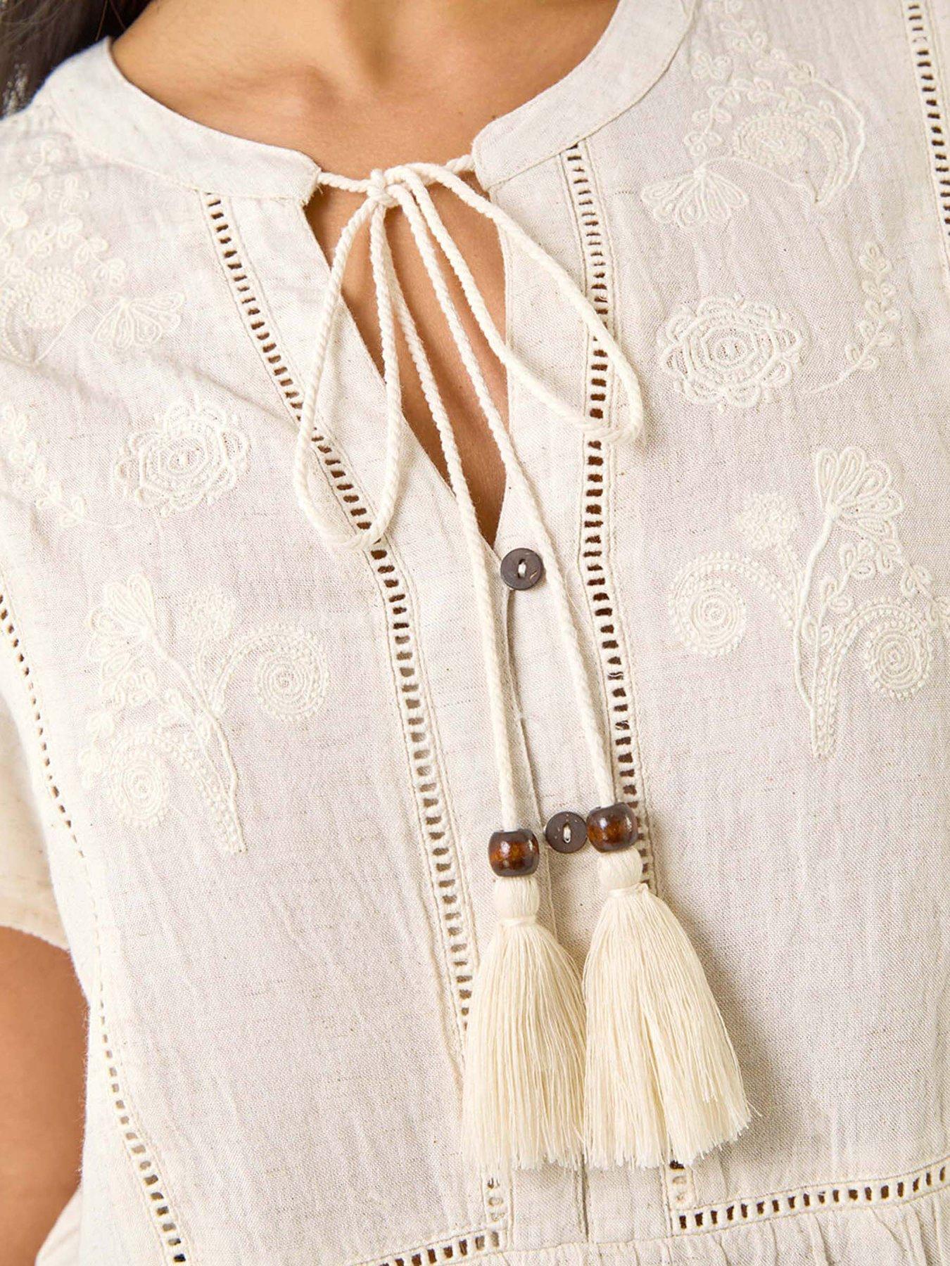 Image 5 of 5 of Roman Petite Embroidered Tassel Tie Top - Ivory